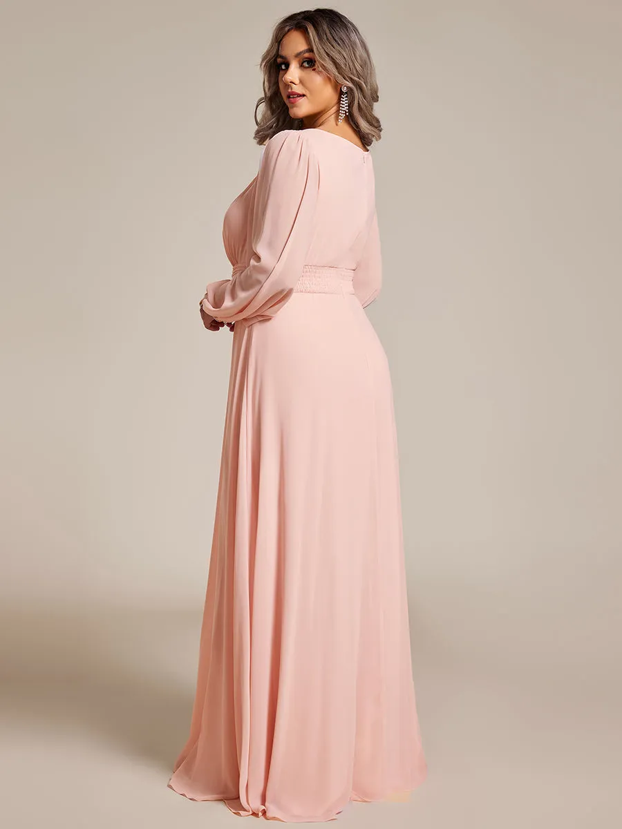 Round Neck Wholesale Bridesmaid Dresses with Long Lantern Sleeves