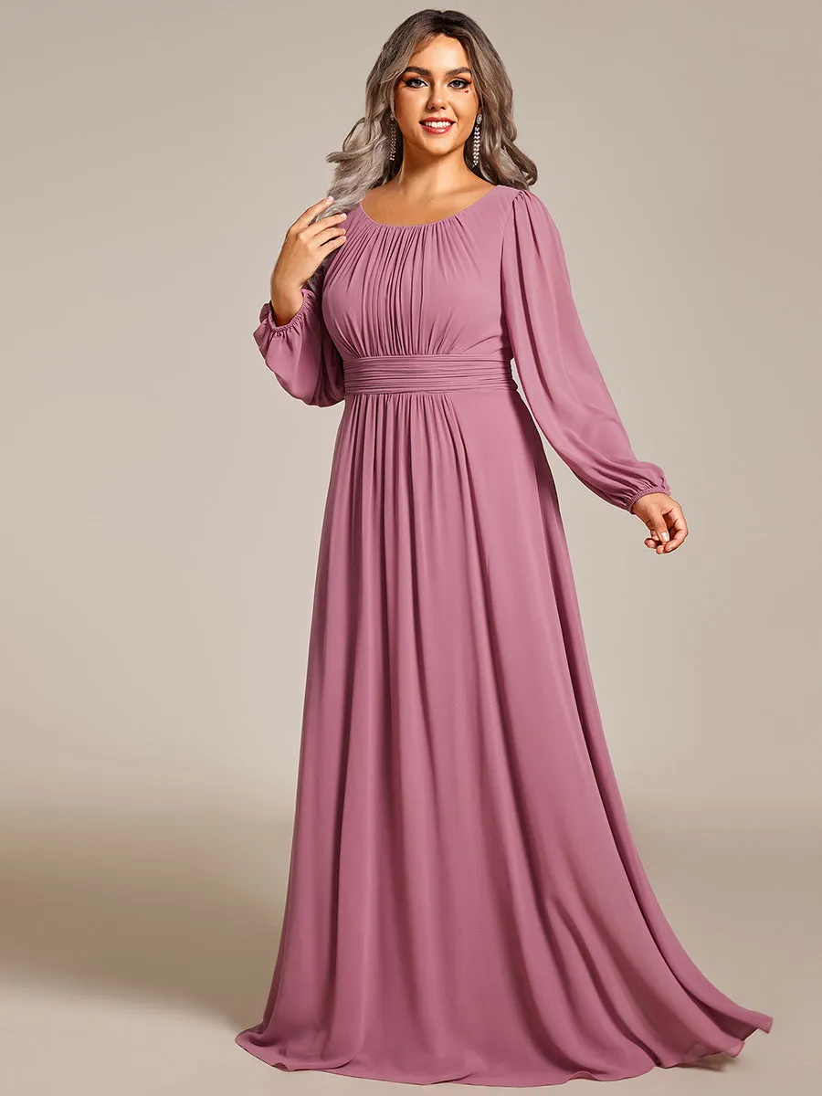 Round Neck Wholesale Bridesmaid Dresses with Long Lantern Sleeves