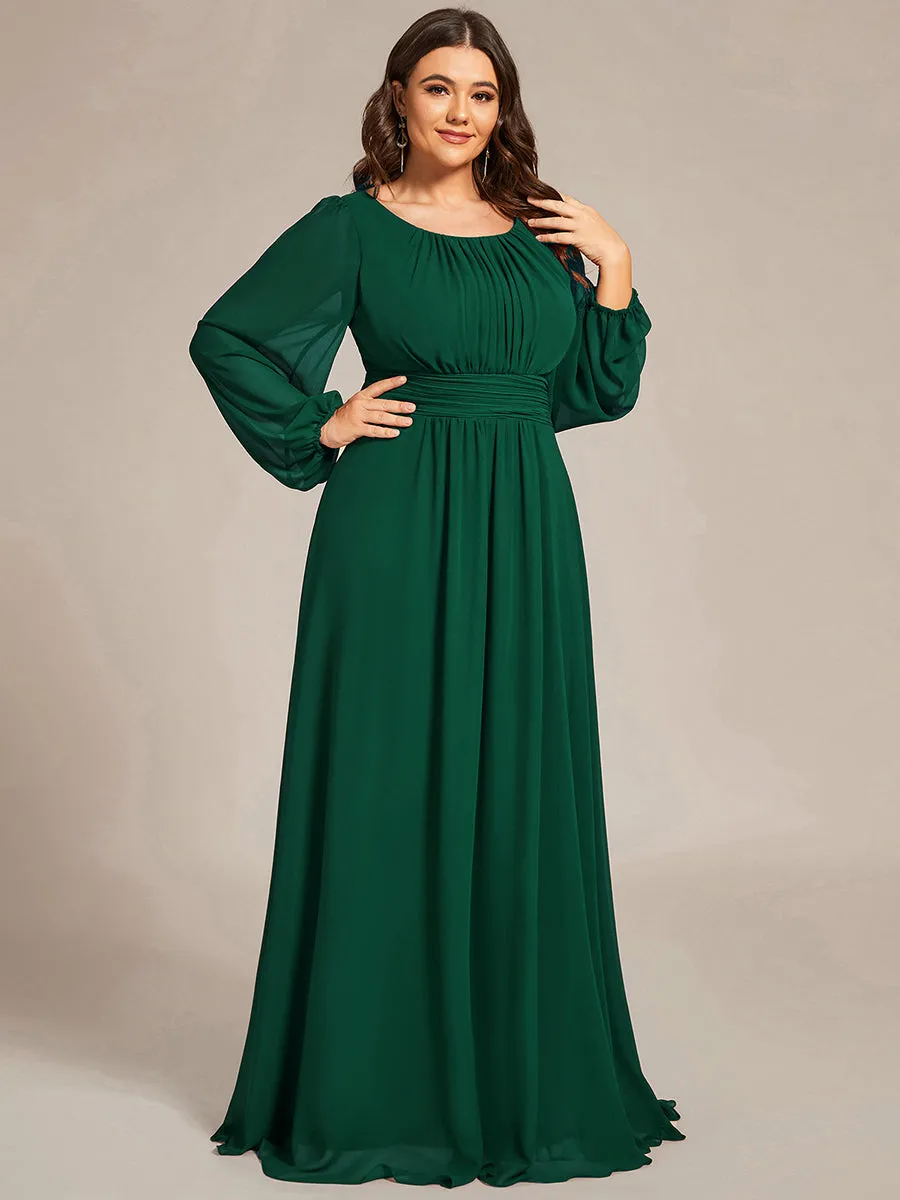 Round Neck Wholesale Bridesmaid Dresses with Long Lantern Sleeves