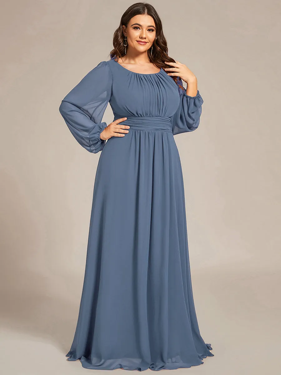 Round Neck Wholesale Bridesmaid Dresses with Long Lantern Sleeves