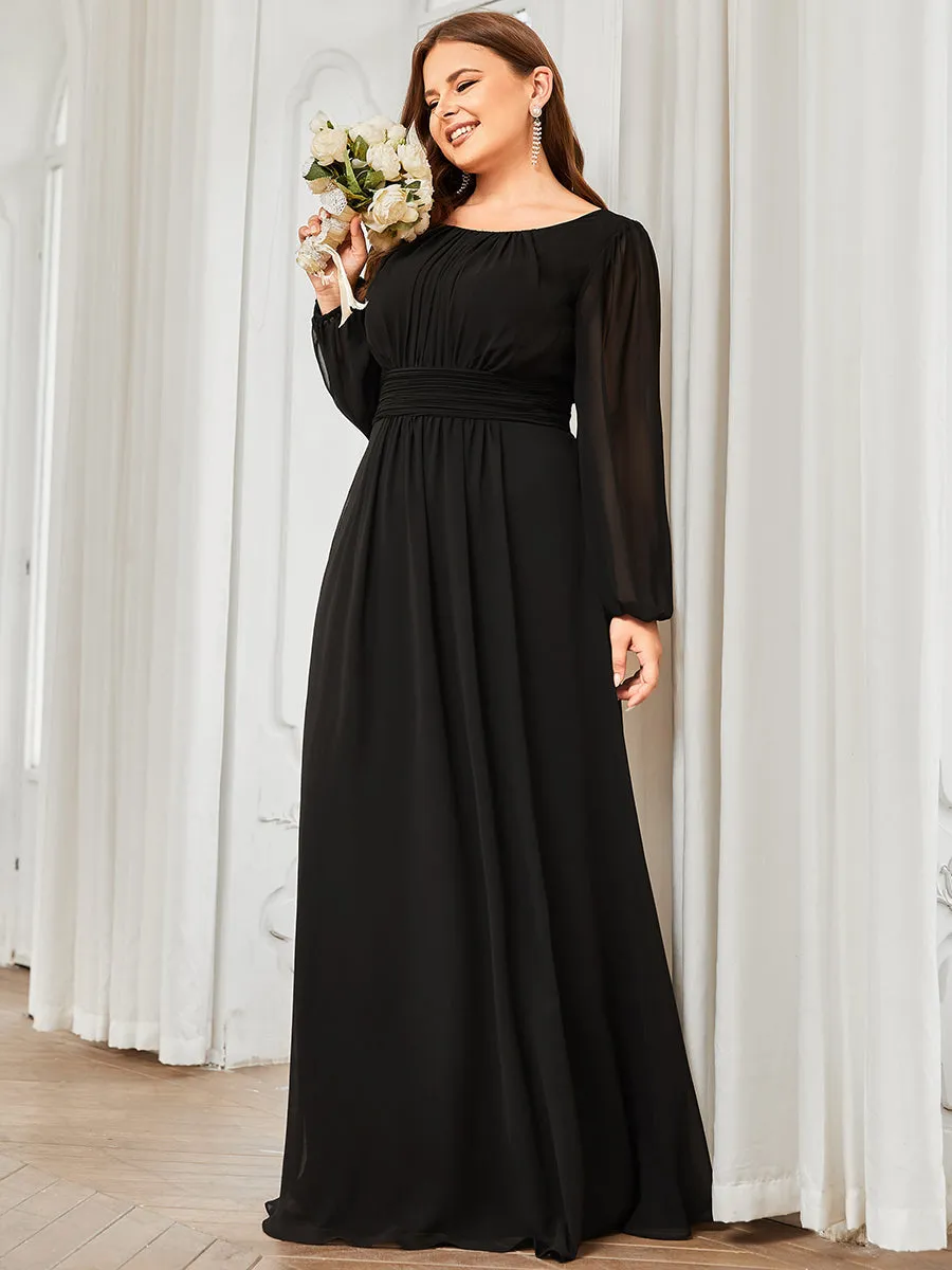 Round Neck Wholesale Bridesmaid Dresses with Long Lantern Sleeves