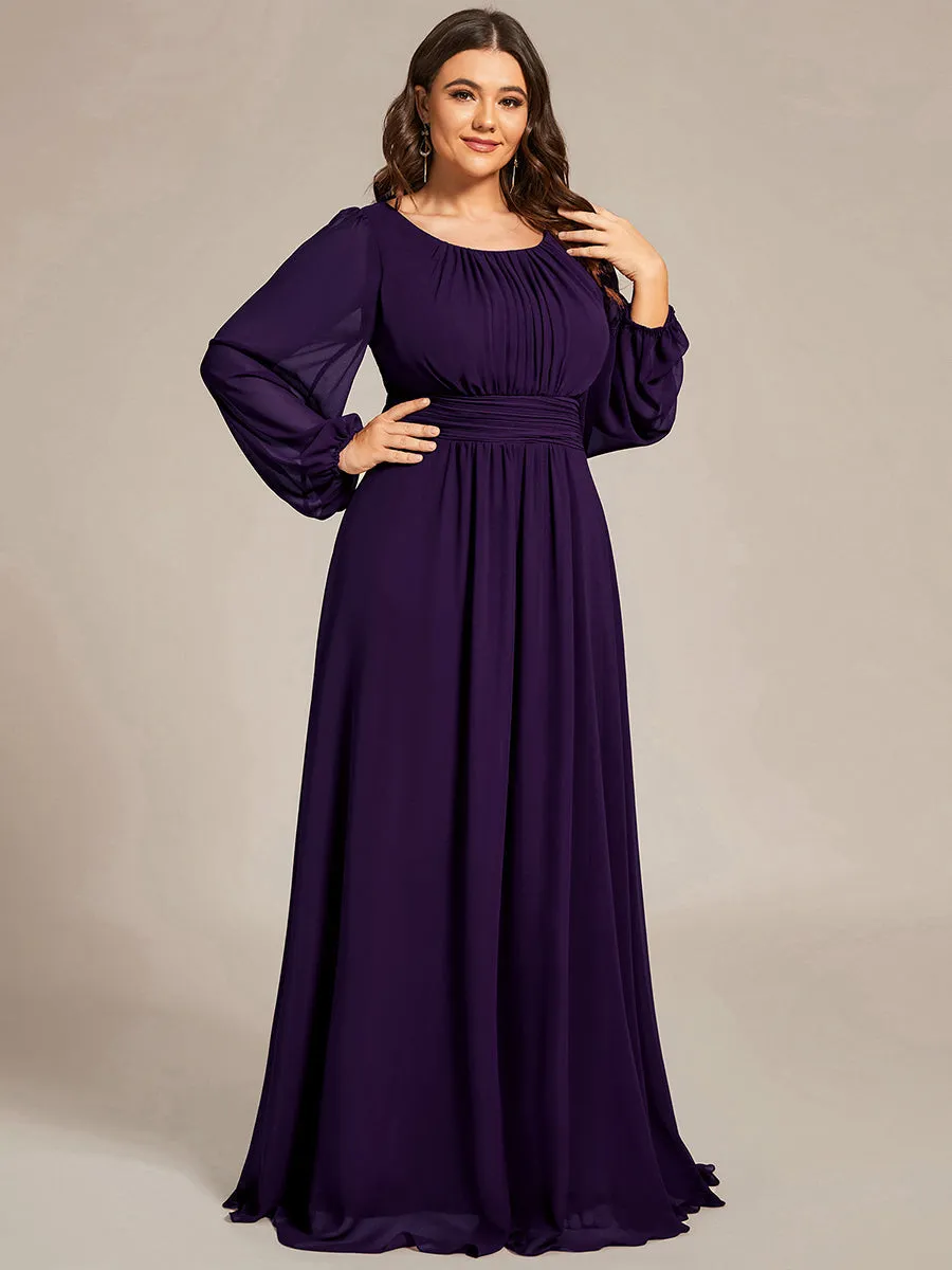 Round Neck Wholesale Bridesmaid Dresses with Long Lantern Sleeves