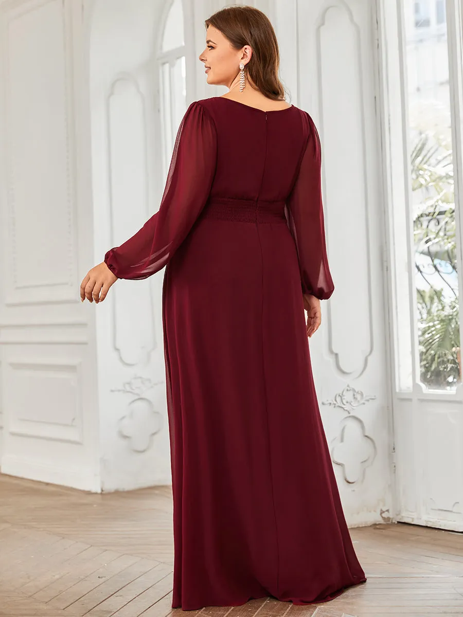 Round Neck Wholesale Bridesmaid Dresses with Long Lantern Sleeves