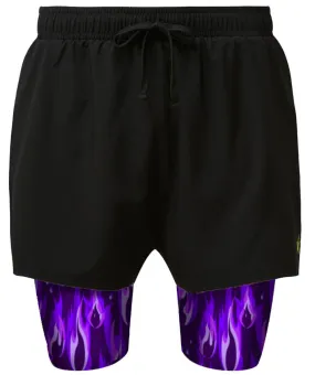 Sale 2 in 1 Double Layer Ultra Shorts | Purple Flame