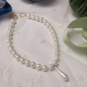 Shell Pearl Necklace - Single Strand with Long Teardrop