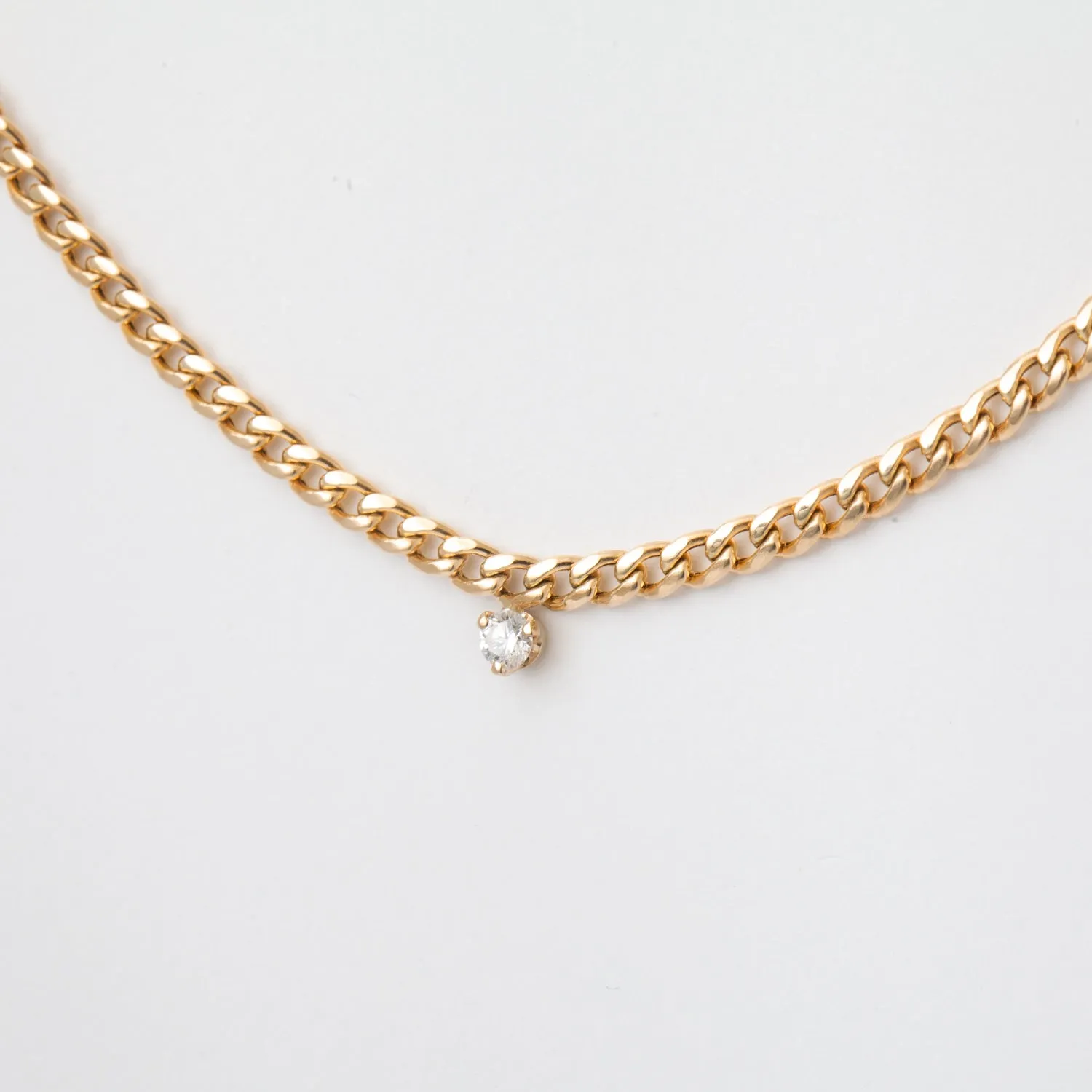 Single Prong Diamond Small Curb Chain Necklace