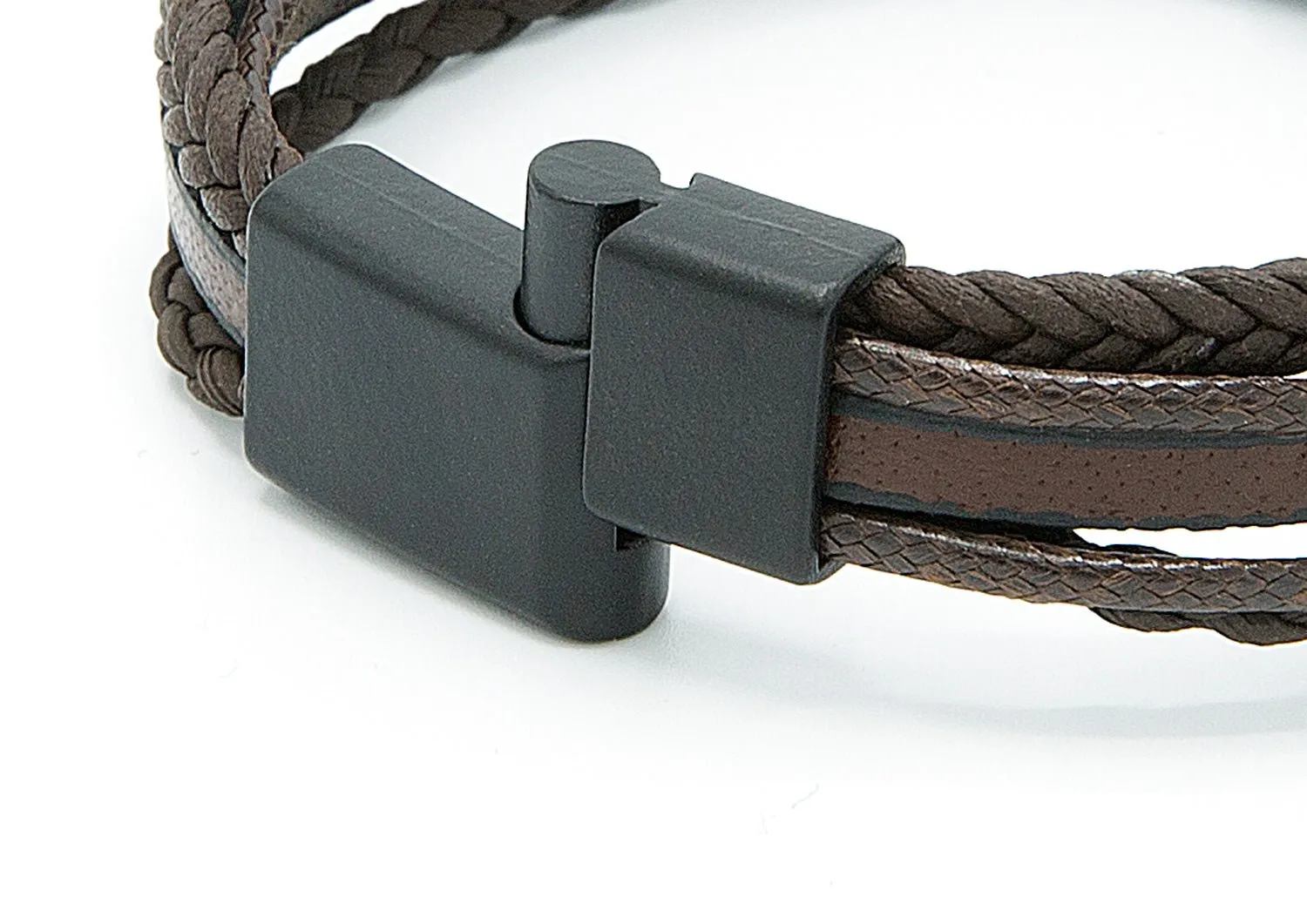 Sleek Genuine Leather Braided Bracelet 15mm Magnetic Lock Clasp Fathers Day Gift