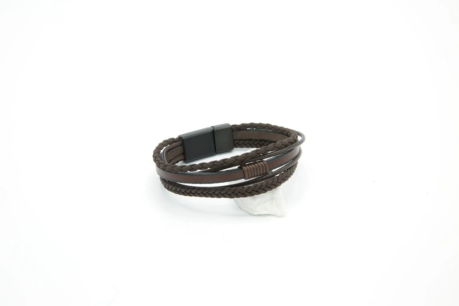 Sleek Genuine Leather Braided Bracelet 15mm Magnetic Lock Clasp Fathers Day Gift