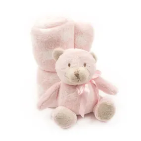 Soft Plush Baby Blanket with Stuffed Animal Pink Bear