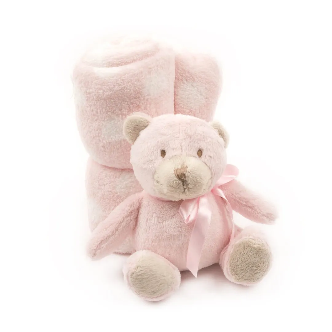 Soft Plush Baby Blanket with Stuffed Animal Pink Bear