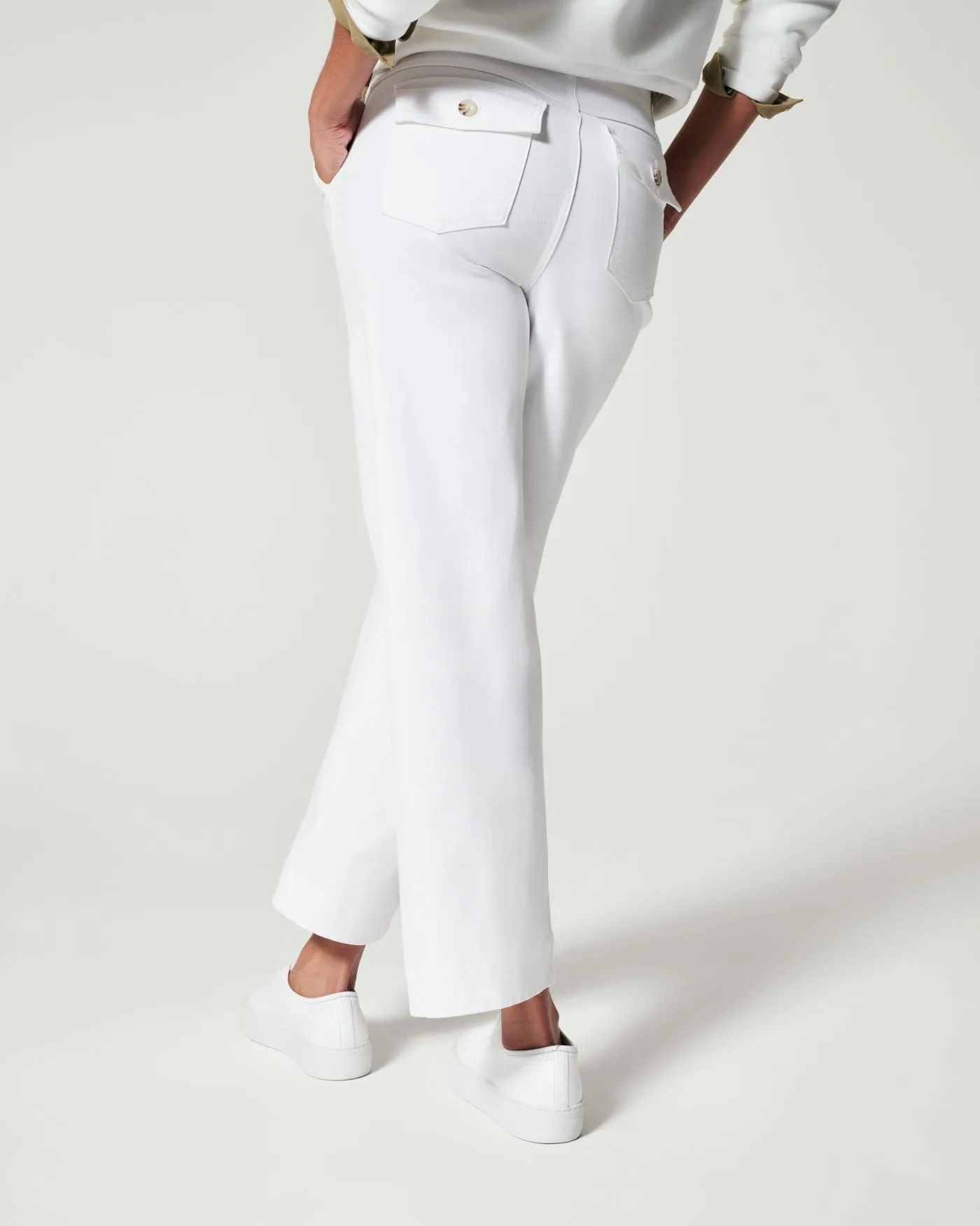 Spanx: Stretch Twill Cropped Wide Leg Pant - Bright White