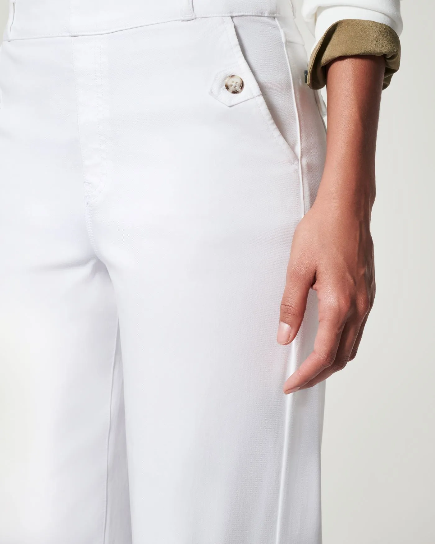 Spanx: Stretch Twill Cropped Wide Leg Pant - Bright White