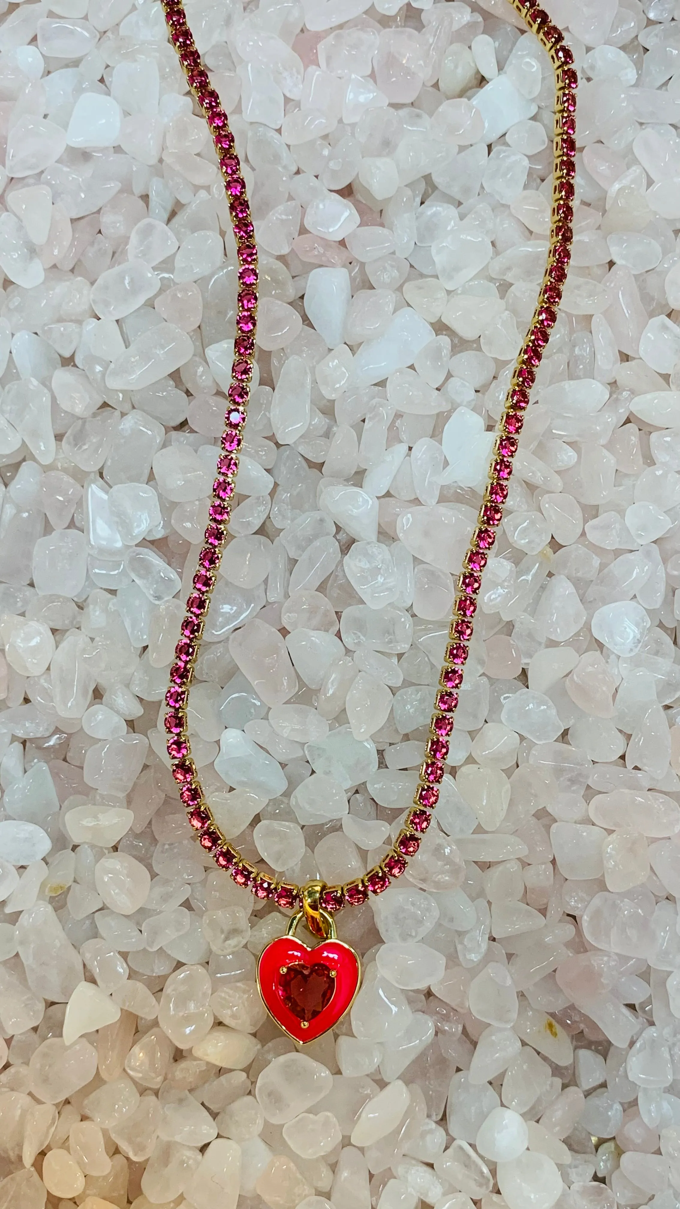 Stone Cold Heart Rhinestone Necklace, Pink