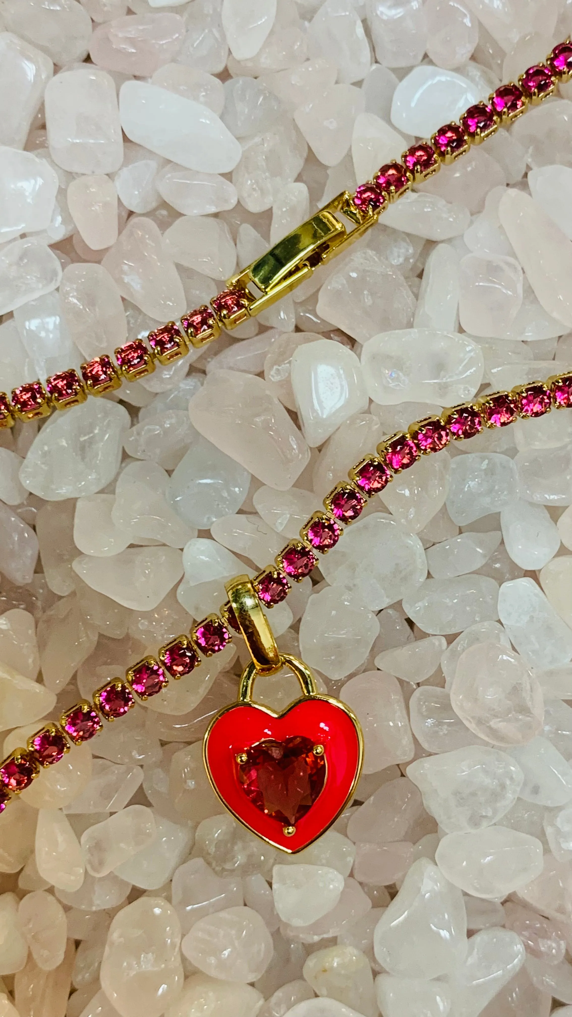 Stone Cold Heart Rhinestone Necklace, Pink