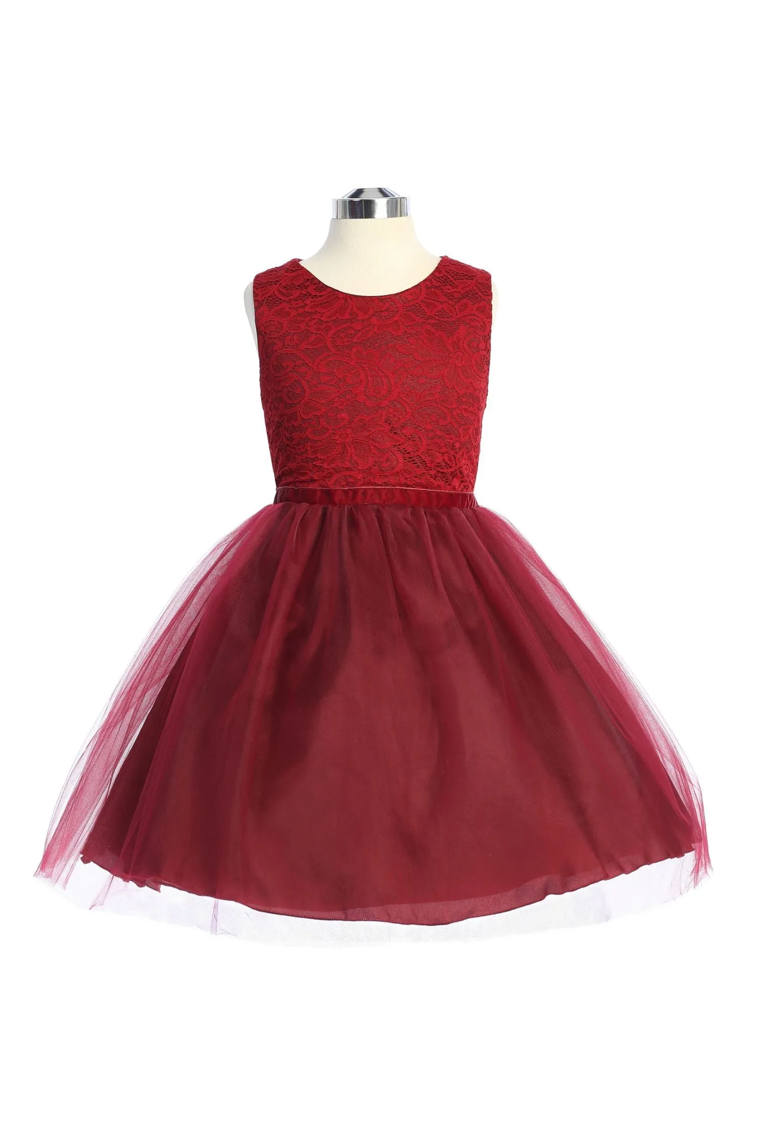 Stretch Lace, Tulle & Velvet Trim Plus Size Girls Dress