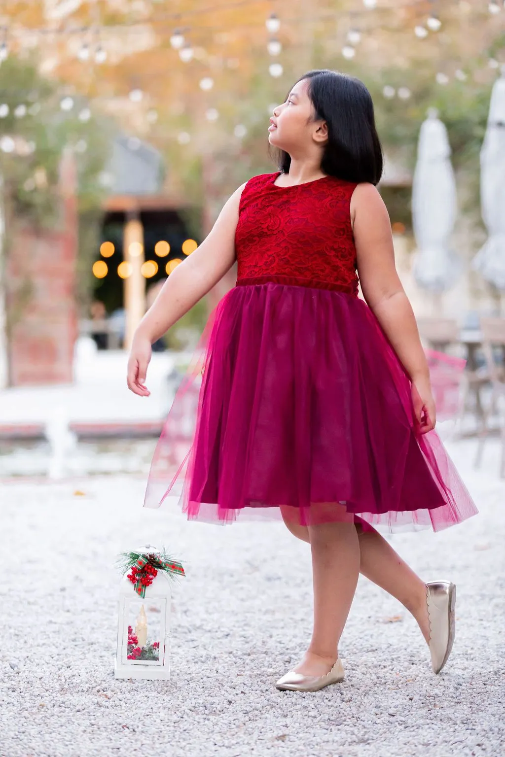 Stretch Lace, Tulle & Velvet Trim Plus Size Girls Dress