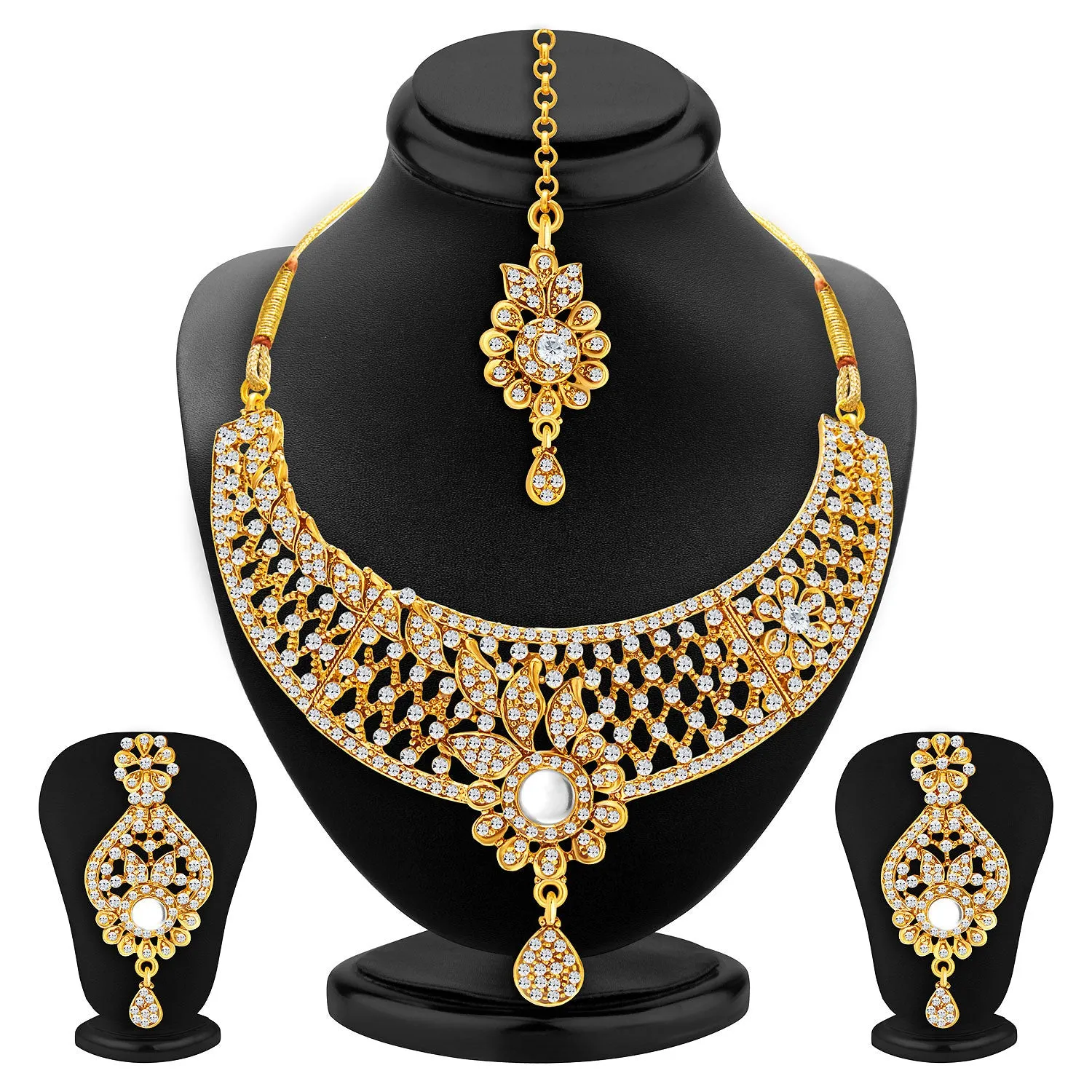 Sukkhi Amazing Gold Plated AD Set of 2 Necklace Set Combo For Women