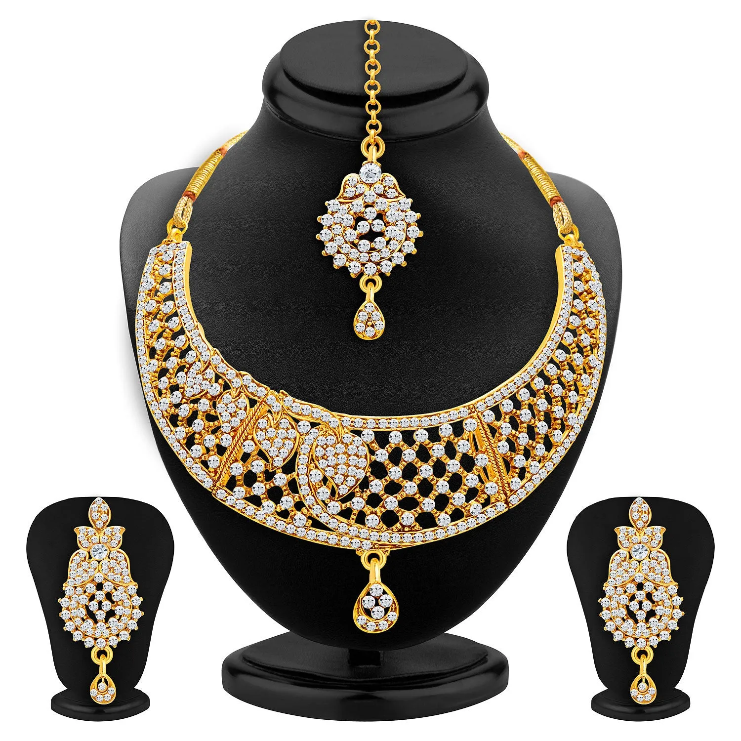 Sukkhi Amazing Gold Plated AD Set of 2 Necklace Set Combo For Women