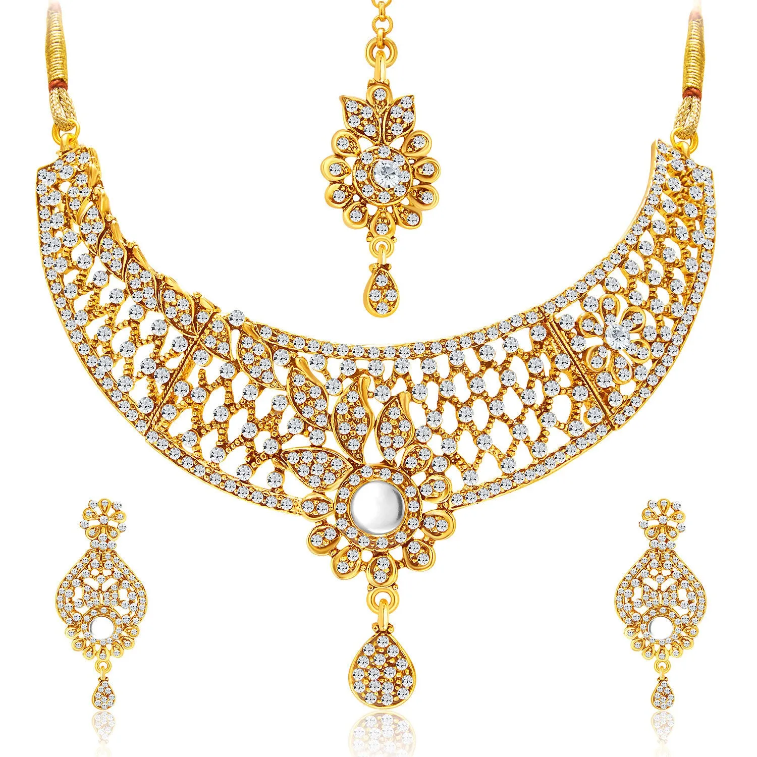 Sukkhi Amazing Gold Plated AD Set of 2 Necklace Set Combo For Women