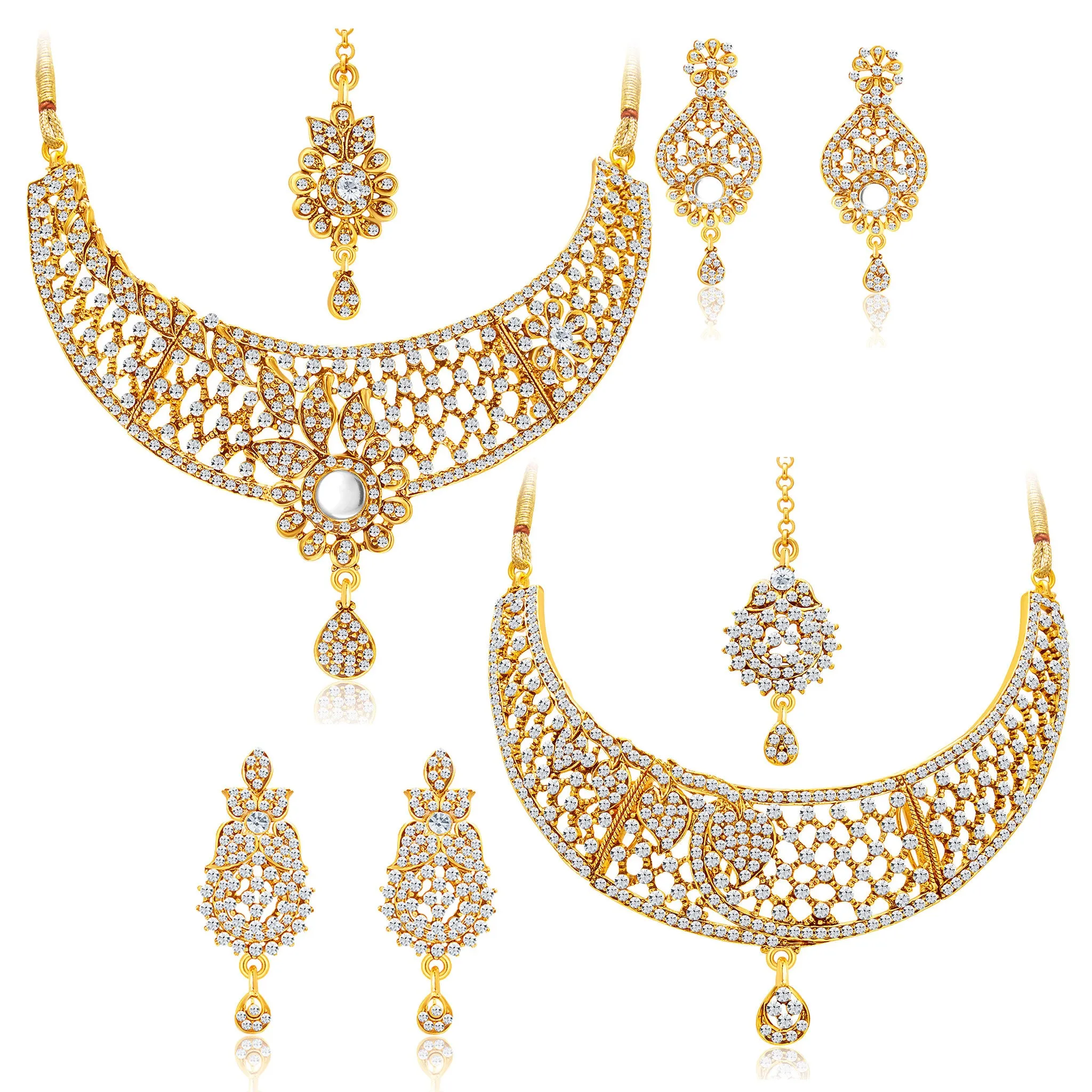 Sukkhi Amazing Gold Plated AD Set of 2 Necklace Set Combo For Women