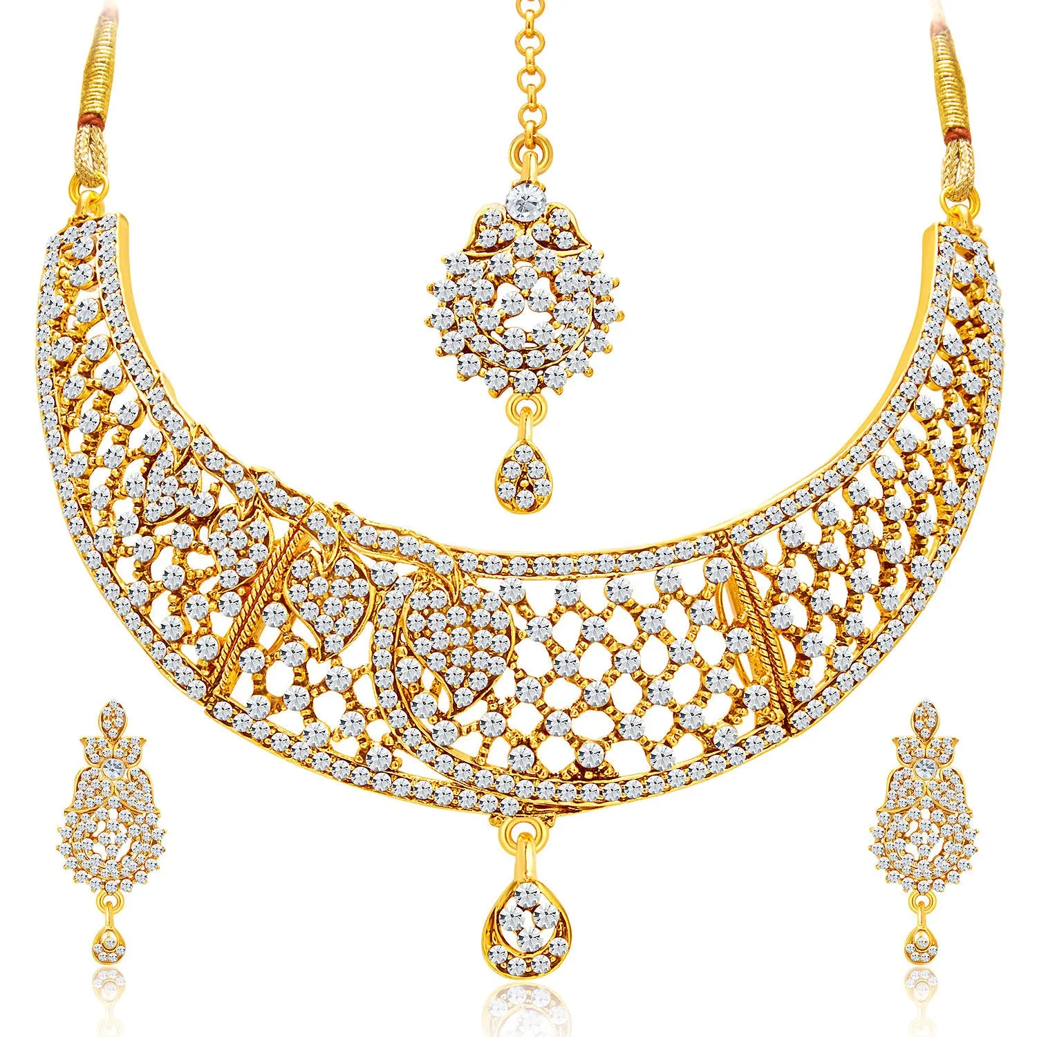 Sukkhi Amazing Gold Plated AD Set of 2 Necklace Set Combo For Women