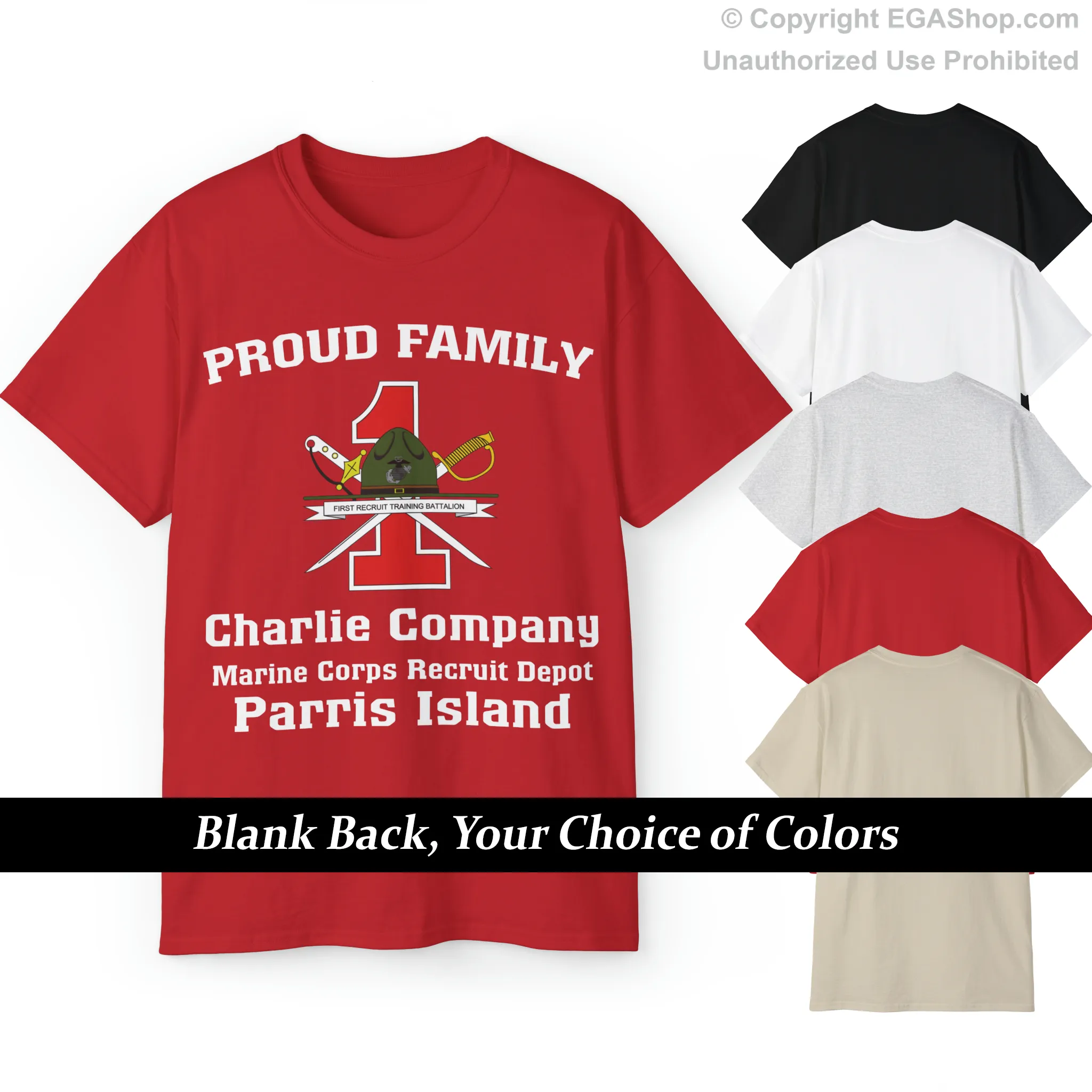 T-Shirt: Charlie Co. MCRD Parris Island (1st Battalion Crest)