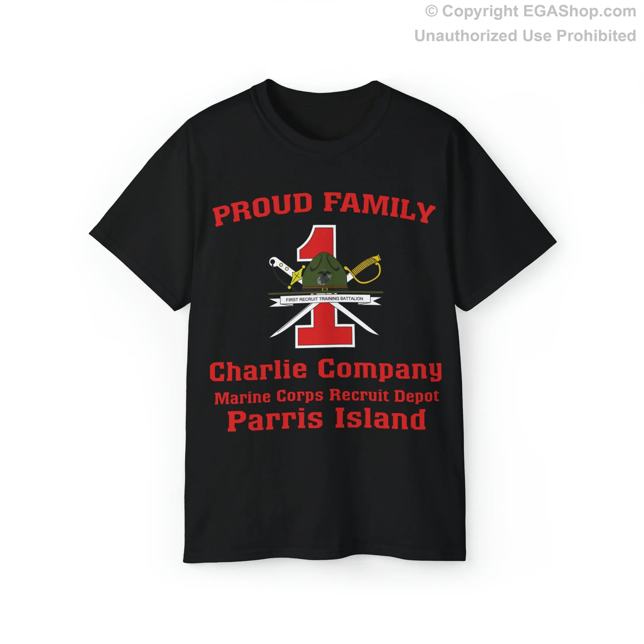 T-Shirt: Charlie Co. MCRD Parris Island (1st Battalion Crest)