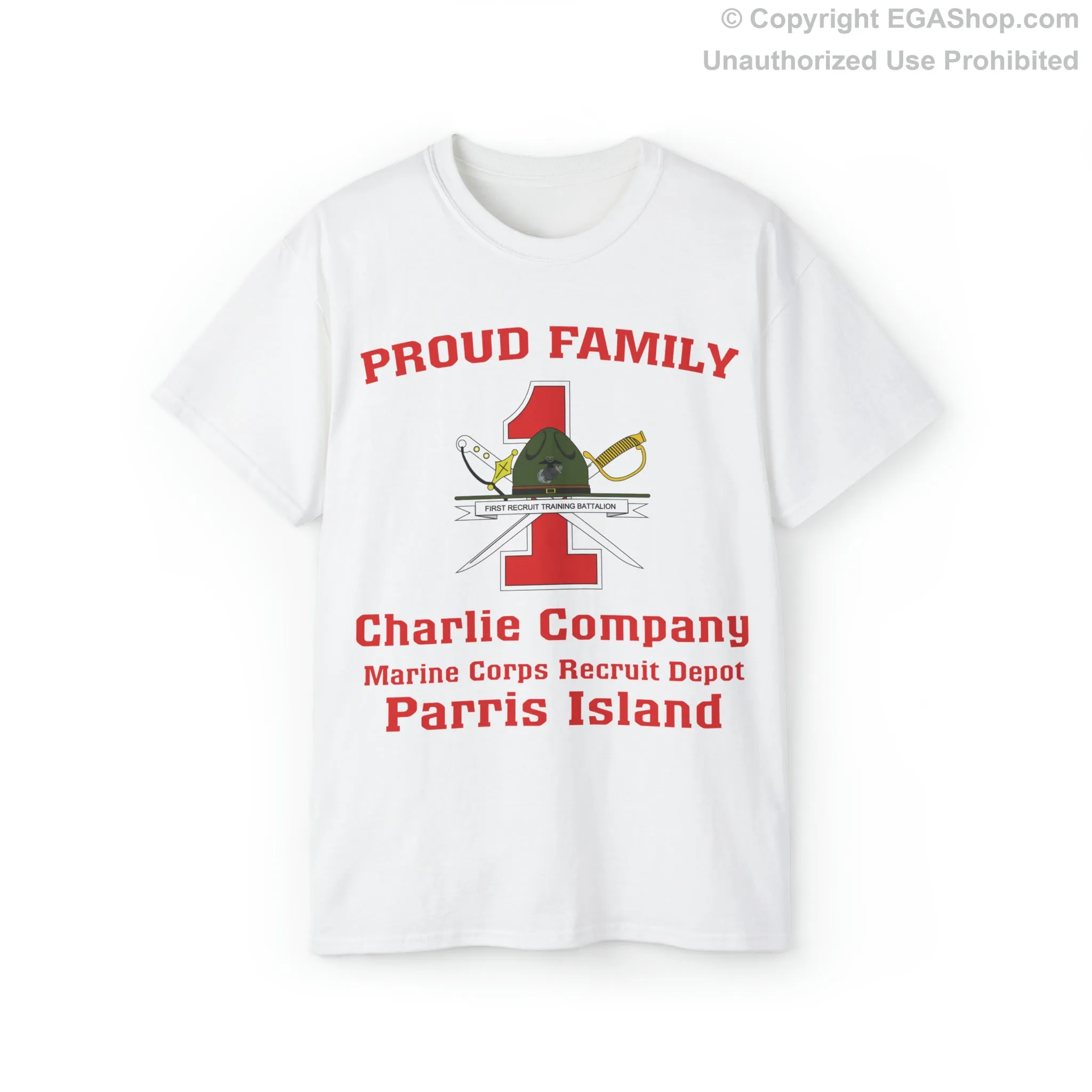 T-Shirt: Charlie Co. MCRD Parris Island (1st Battalion Crest)