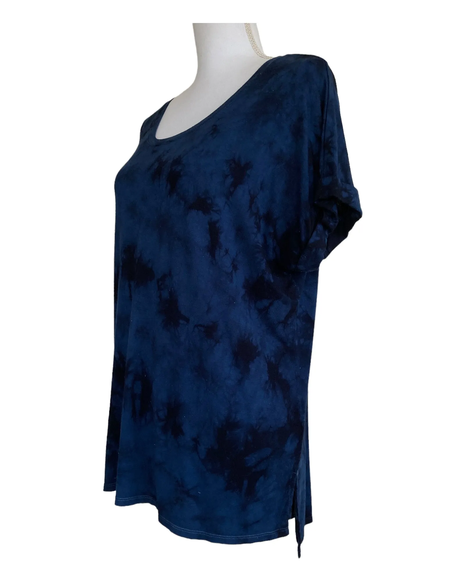 Tahari Blue and Black Tie Dye Print Top, M