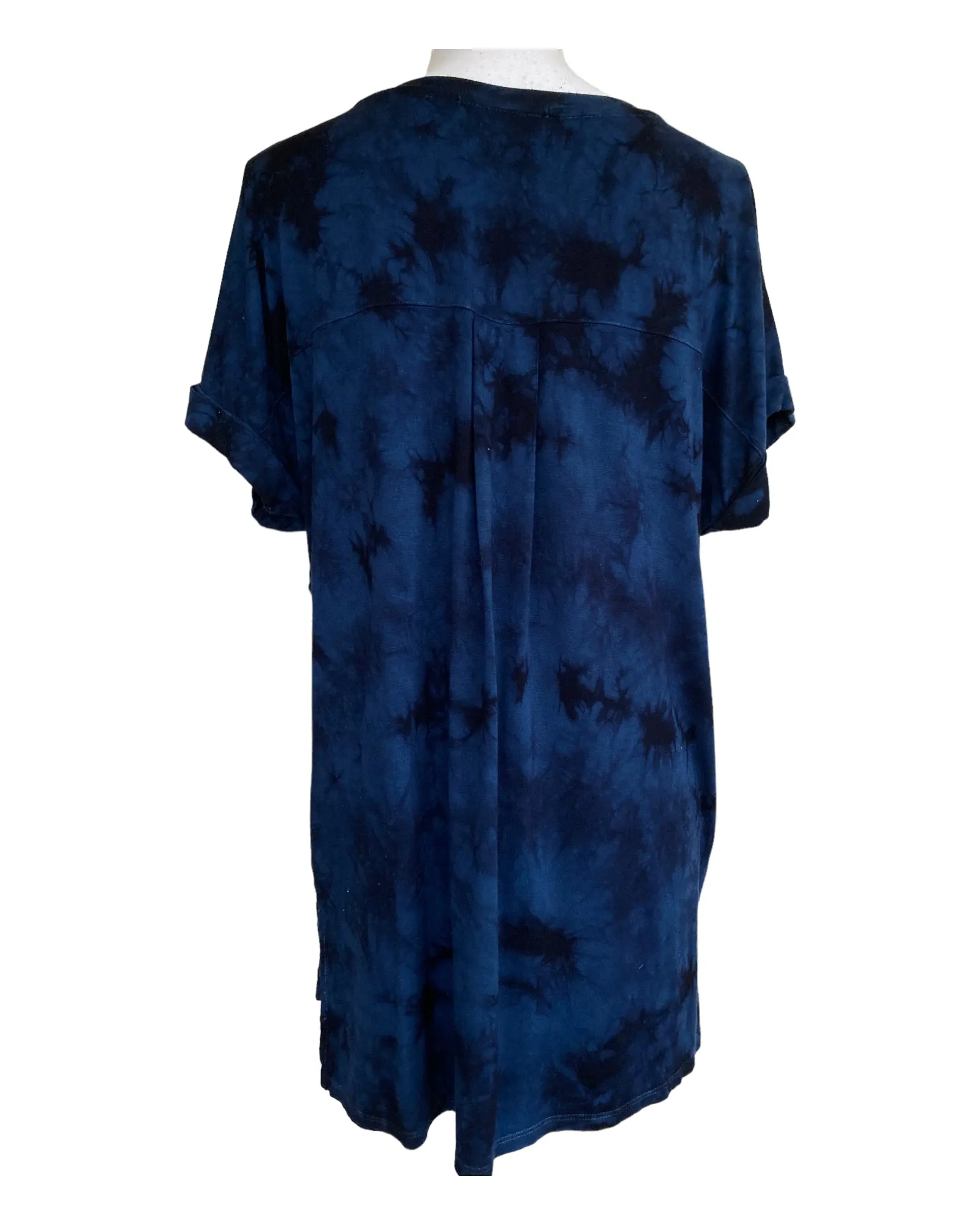 Tahari Blue and Black Tie Dye Print Top, M