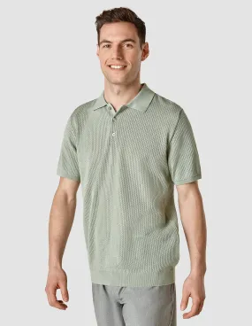 Textured Knitted Short Sleeve Polo Shirt Calm Green