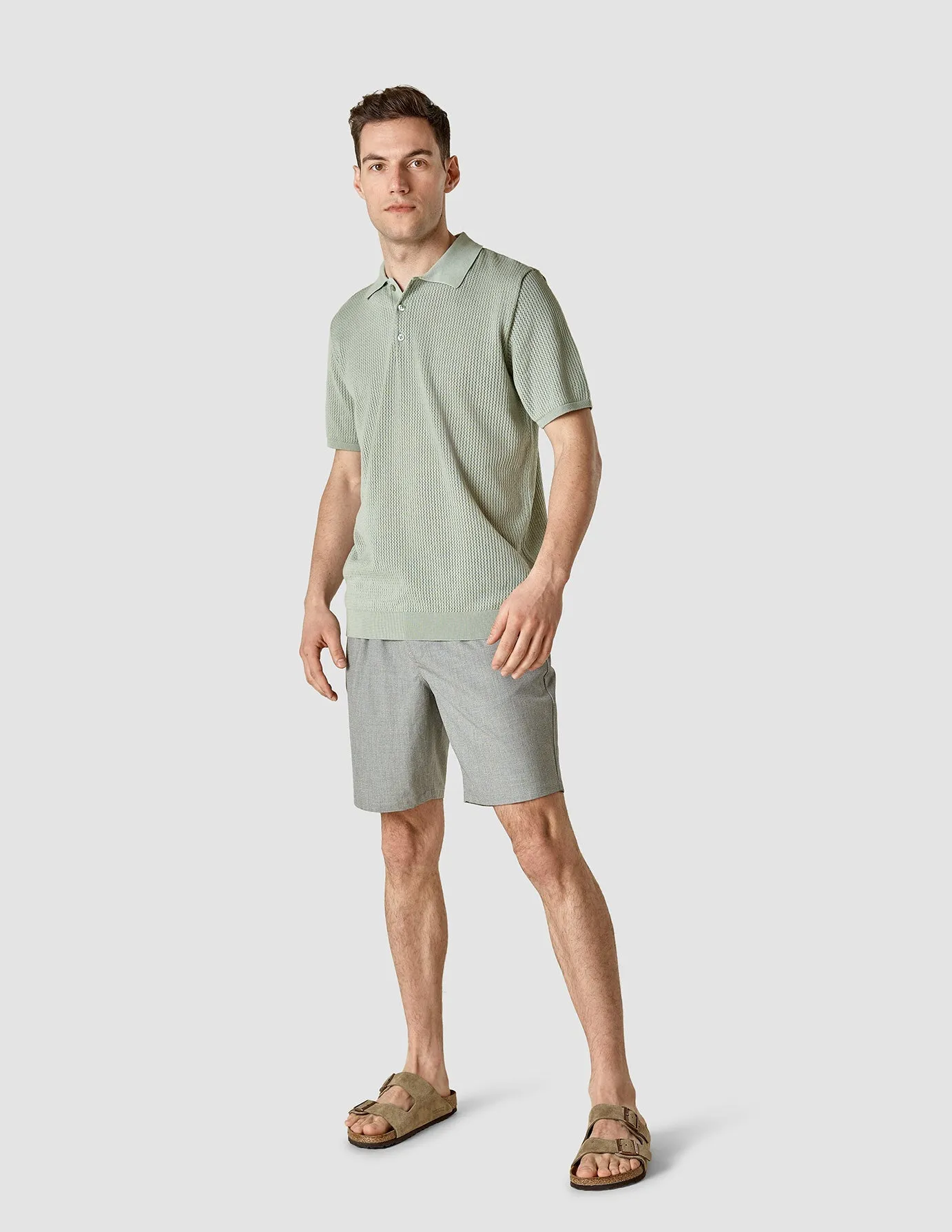 Textured Knitted Short Sleeve Polo Shirt Calm Green