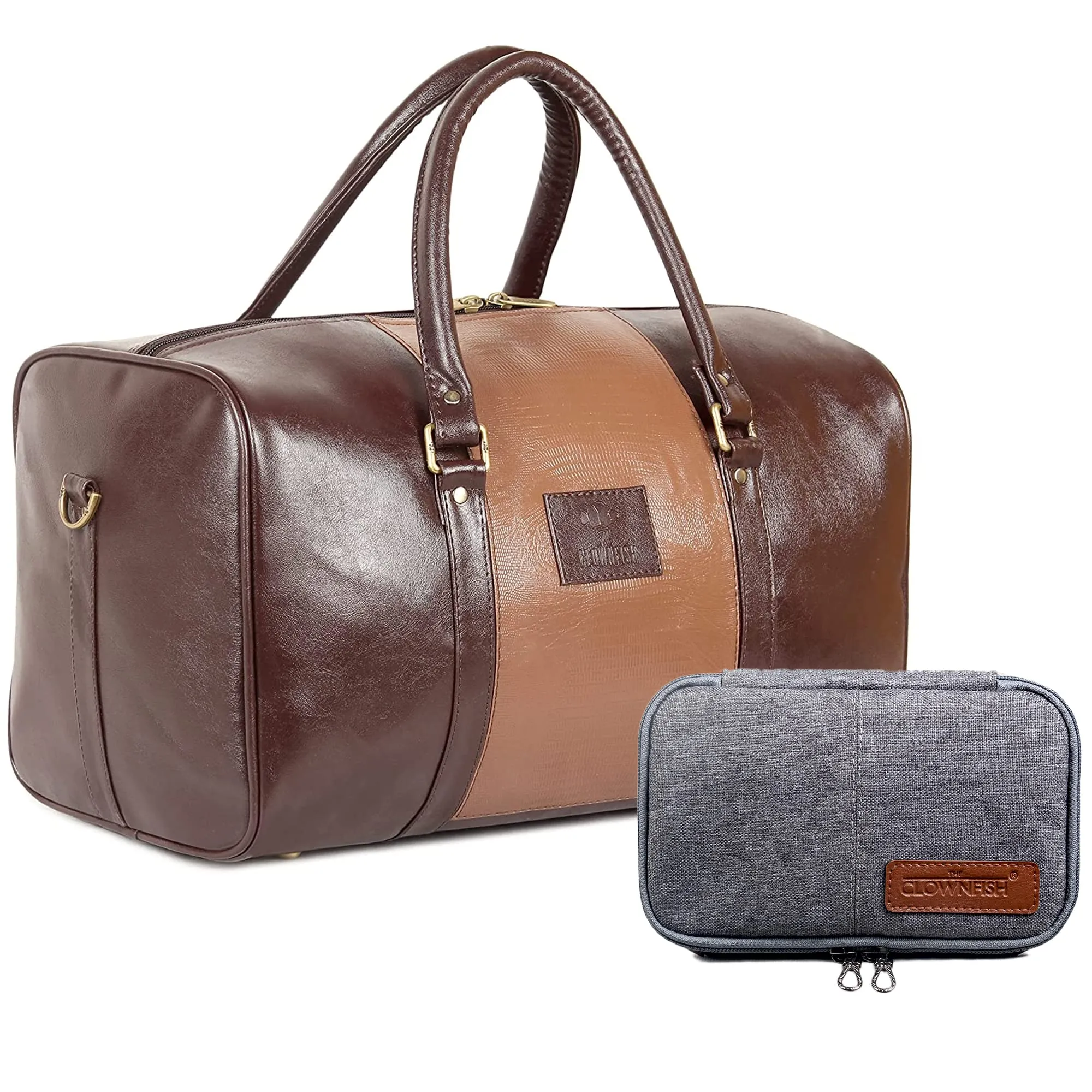 The Clownfish Combo of Ambiance Series 18 Inch/20 litres Duffle Travel Bag (Brown) & The Clownfish Travel Pouch Toiletry Bag (Grey)