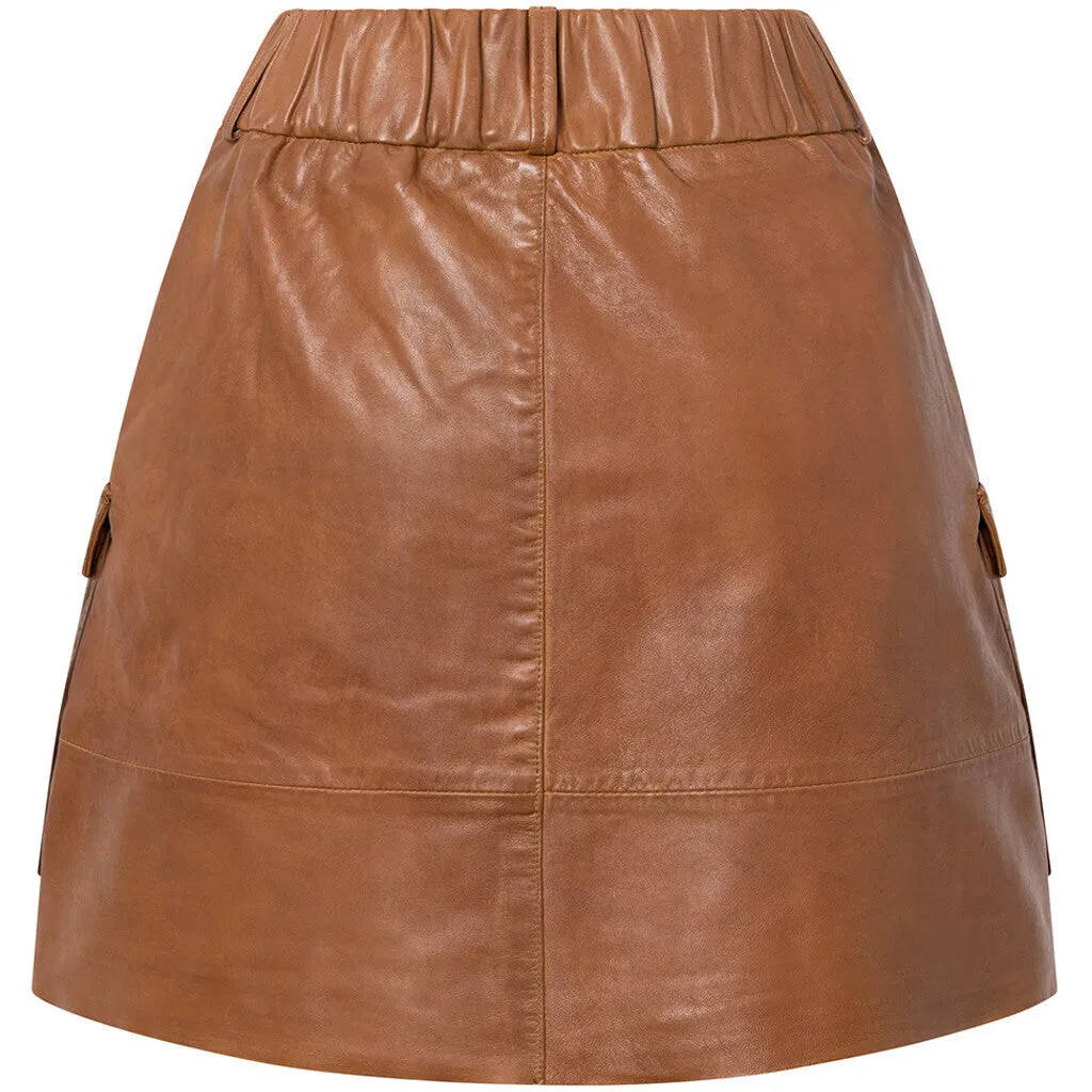 Trendy Dawn leather skirt / 51078 - Vintage cognac