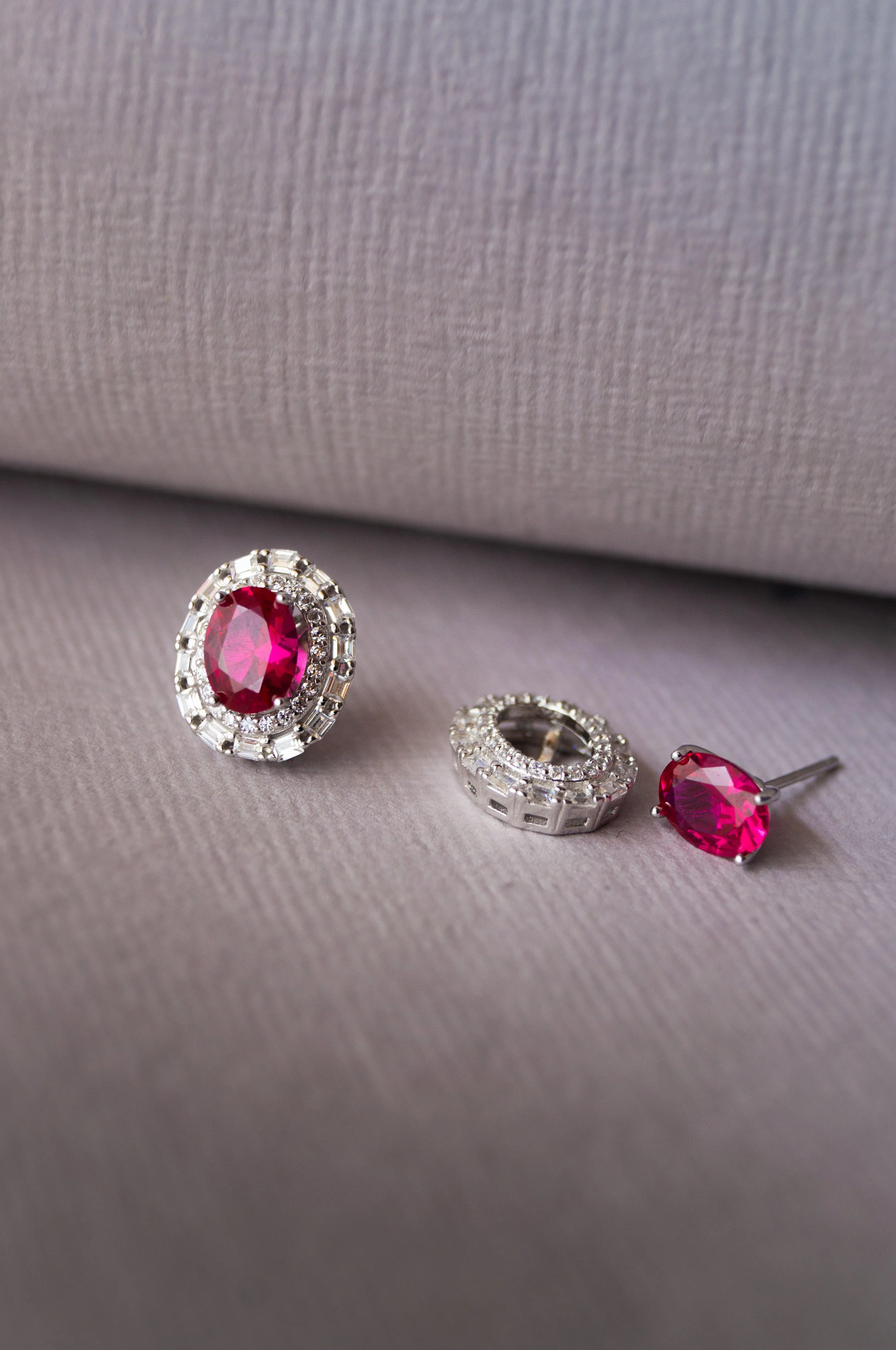 Two Way Ruby Statement Sterling Silver Stud Earrings