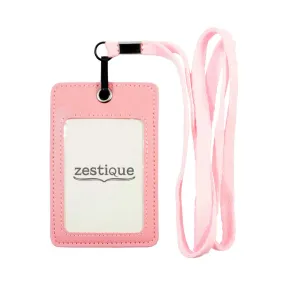 Unisex ID & Credit Cards Holder Wallet with Lanyard - Light Pink