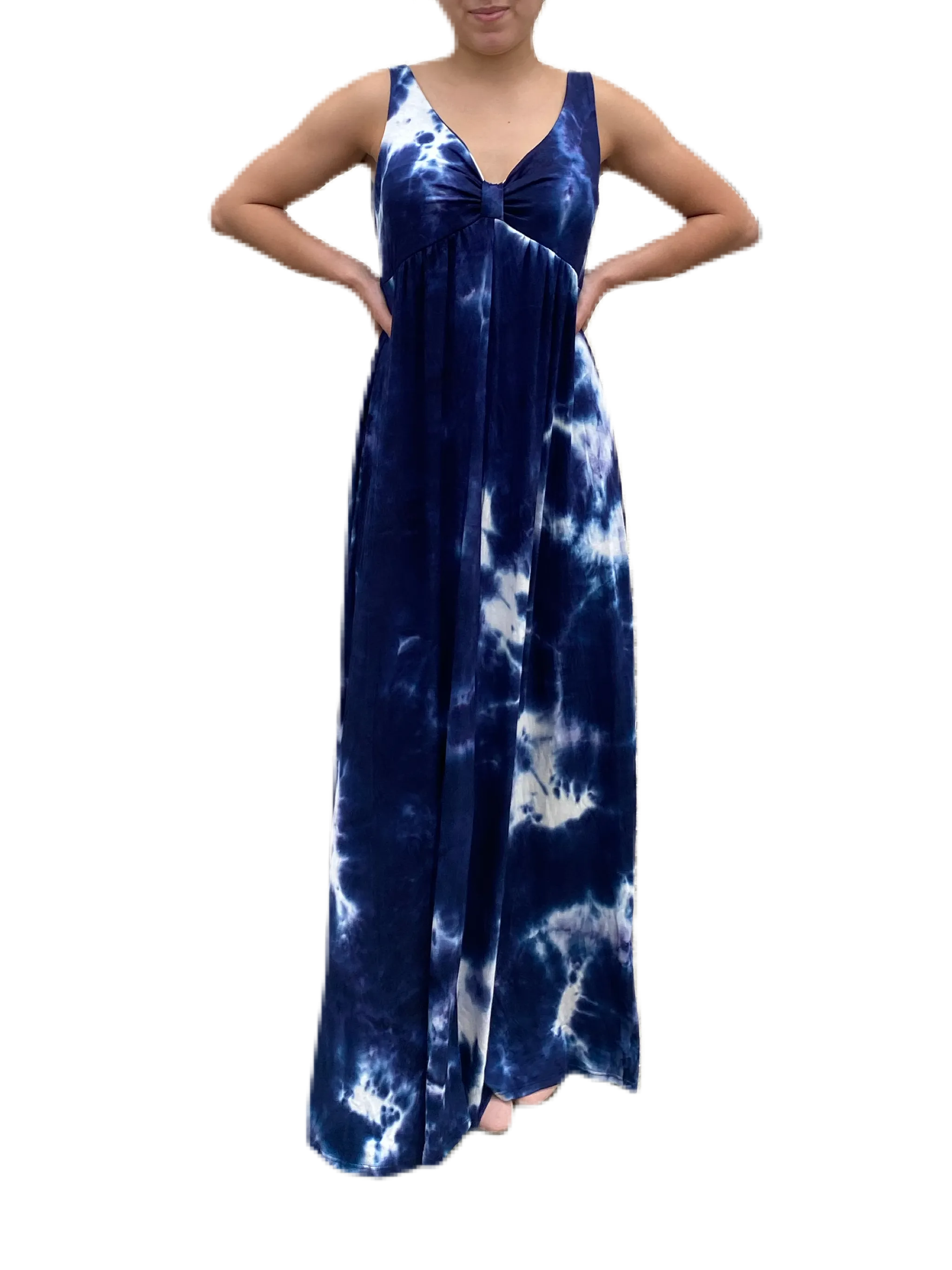 V neck maxi dress  in our squid ink  tie dye Jersey