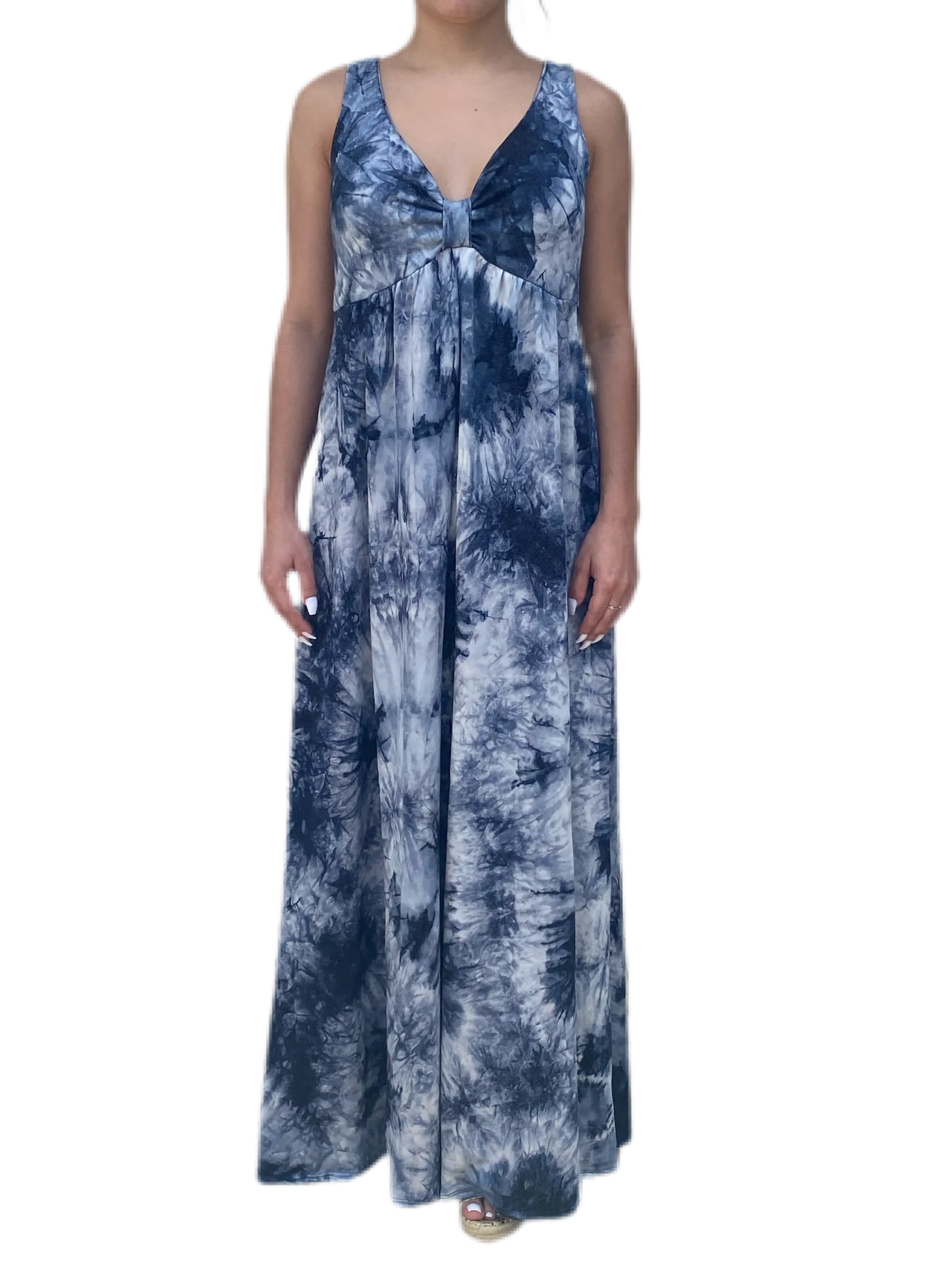 V neck maxi dress  in our squid ink  tie dye Jersey