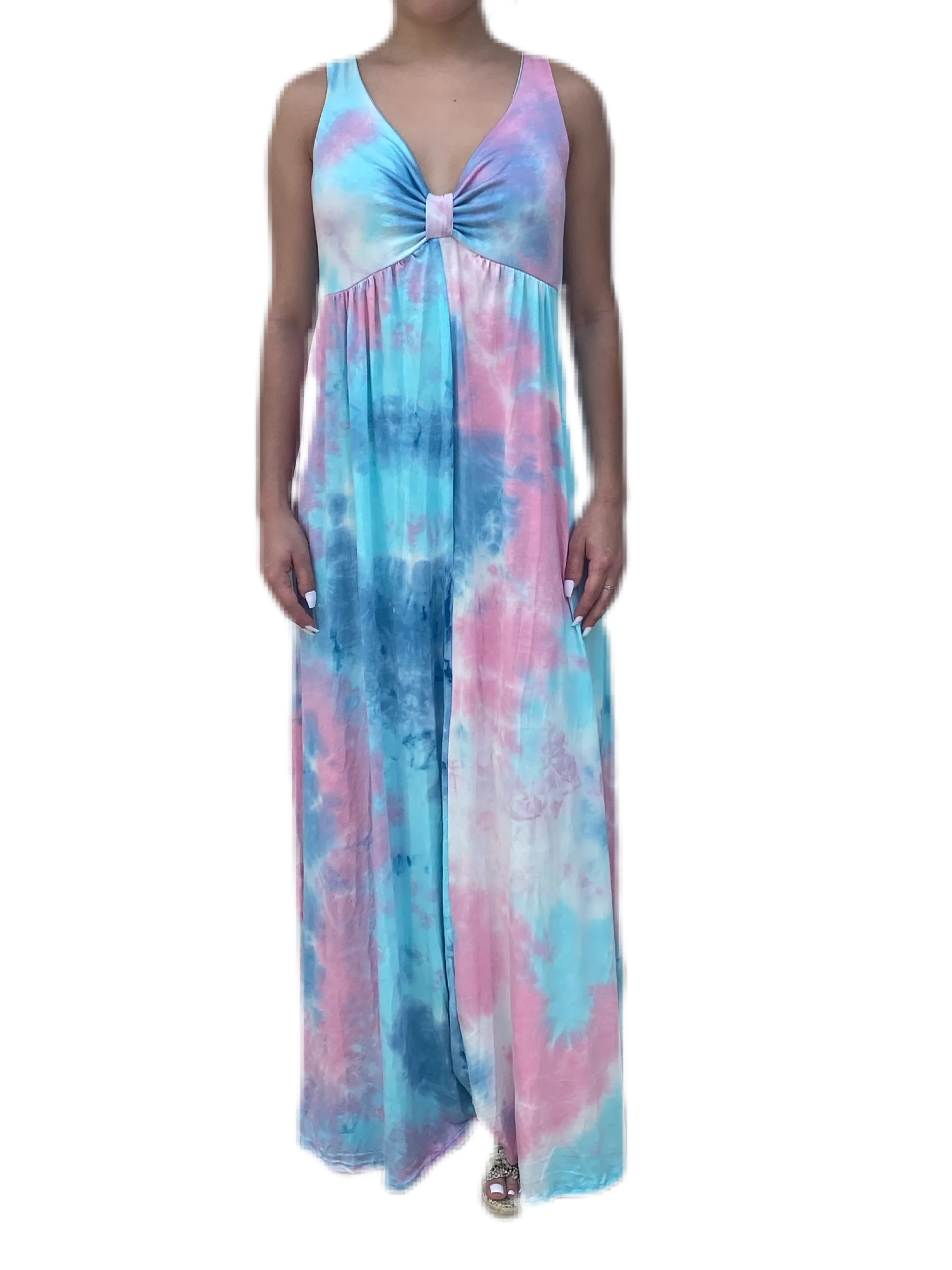 V neck maxi dress  in our squid ink  tie dye Jersey