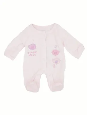 Velour 3 Little Birds Sleepsuit - Pink