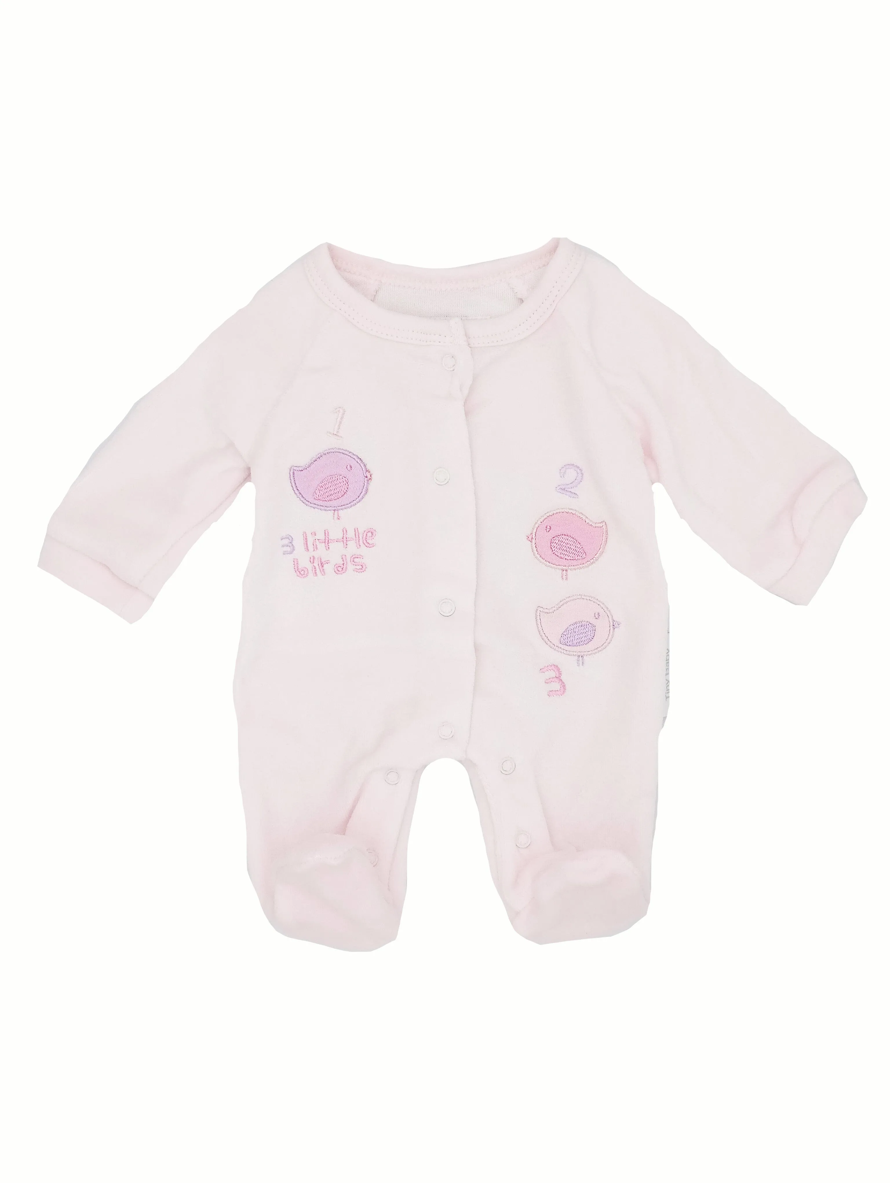 Velour 3 Little Birds Sleepsuit - Pink