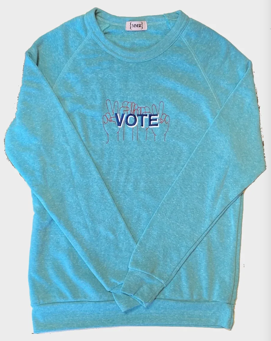 VOTE embroidered organic sweatshirt in pale pink