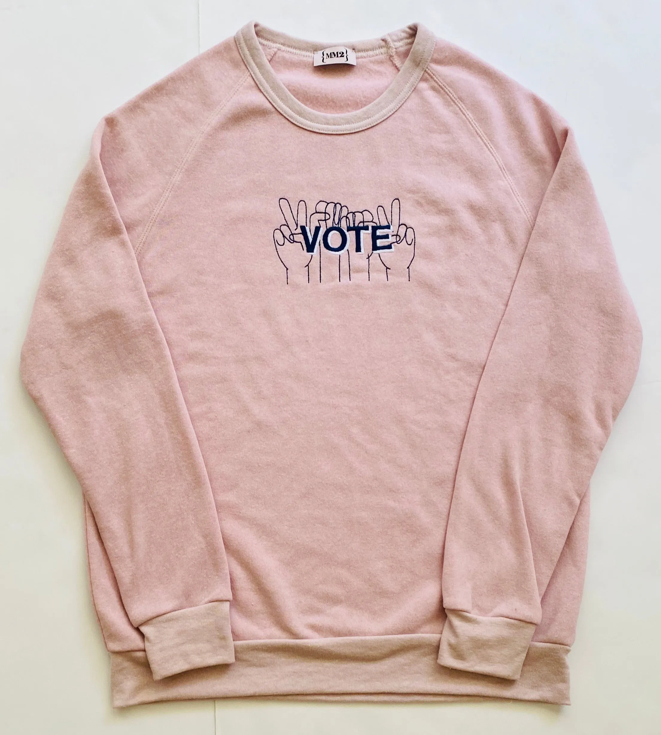 VOTE embroidered organic sweatshirt in pale pink