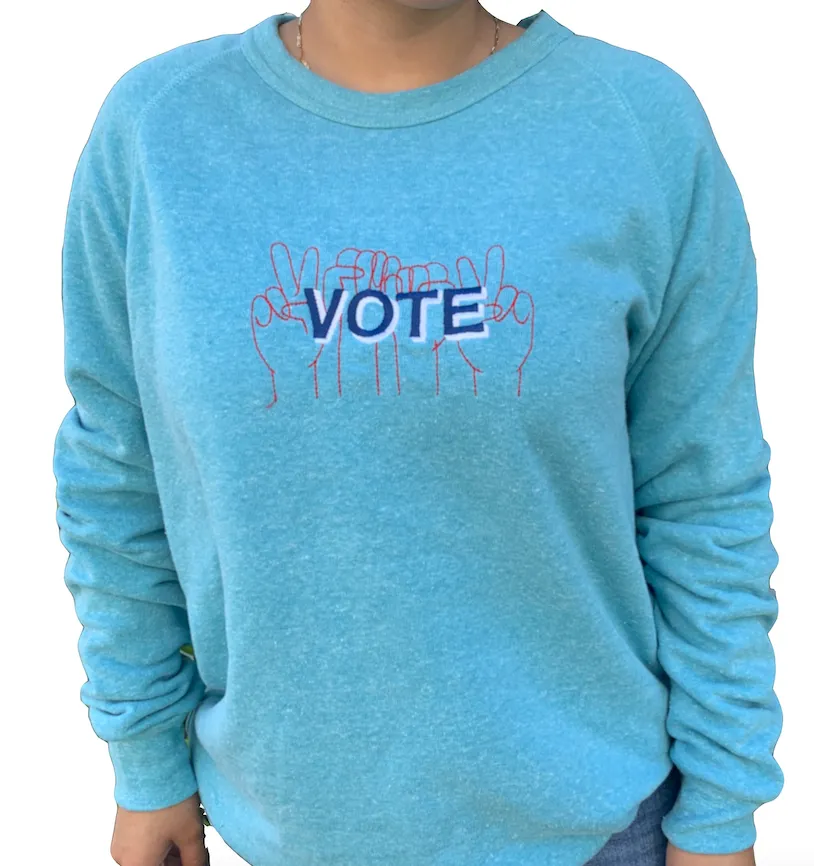 VOTE embroidered organic sweatshirt in pale pink