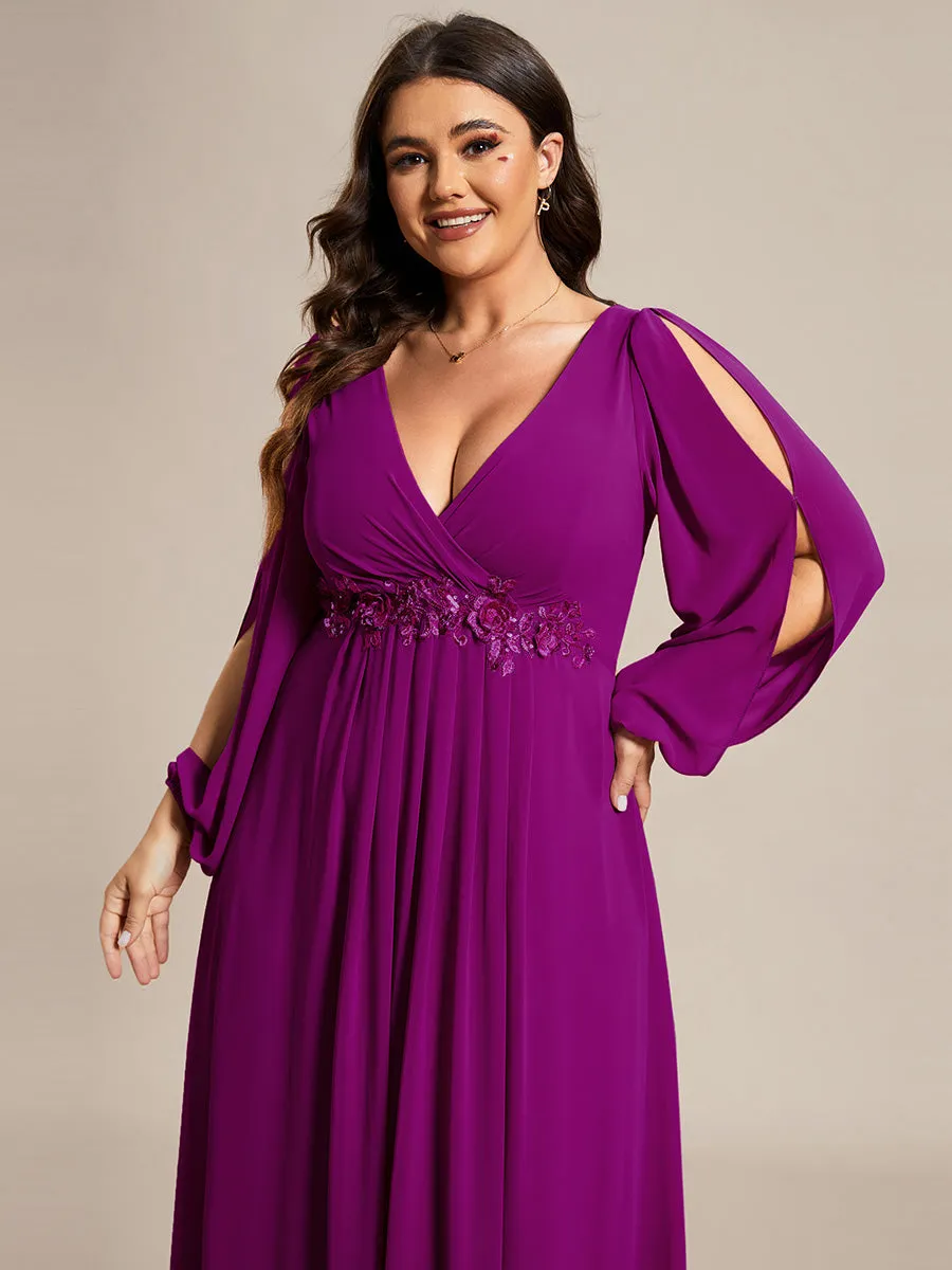 Wholesale Chiffon Plus Size Evening Dresses with Long Lantern Sleeves