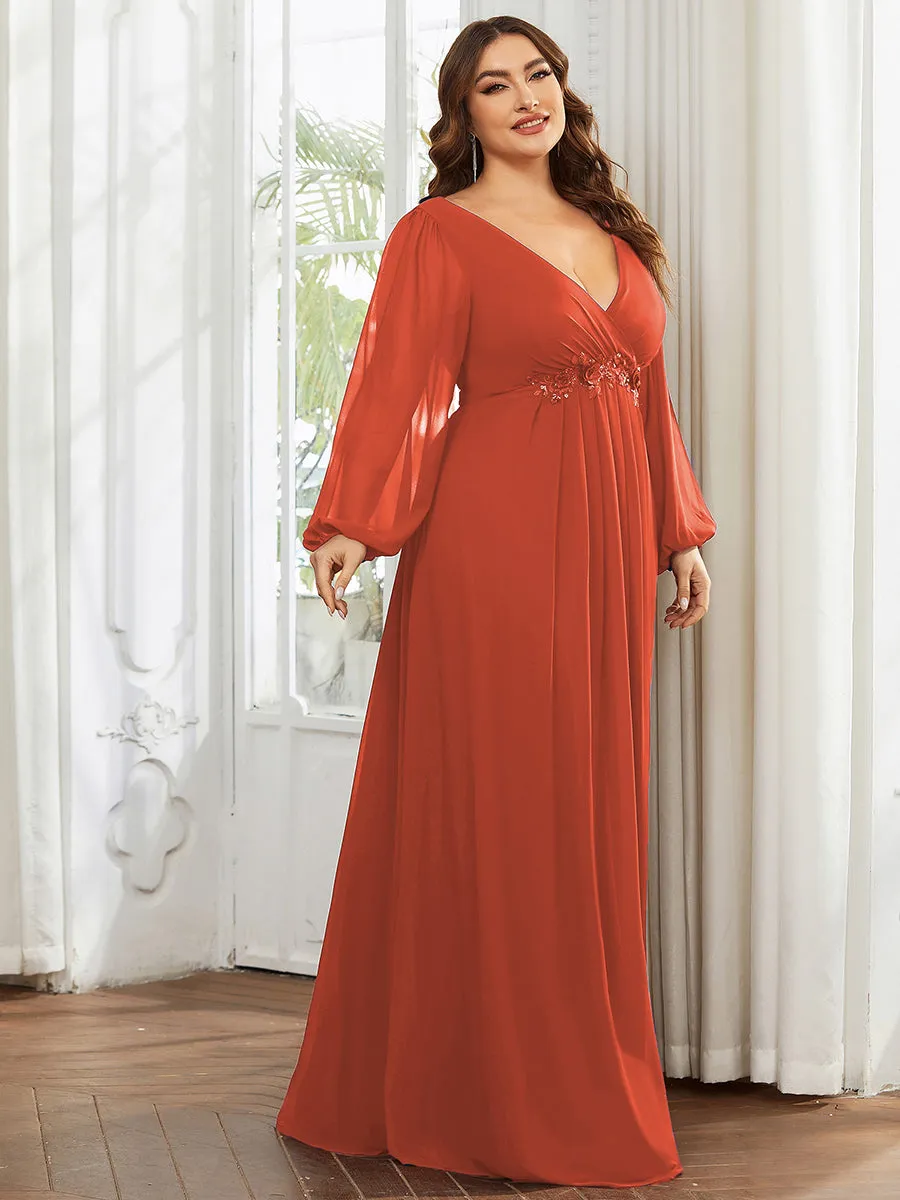 Wholesale Chiffon Plus Size Evening Dresses with Long Lantern Sleeves