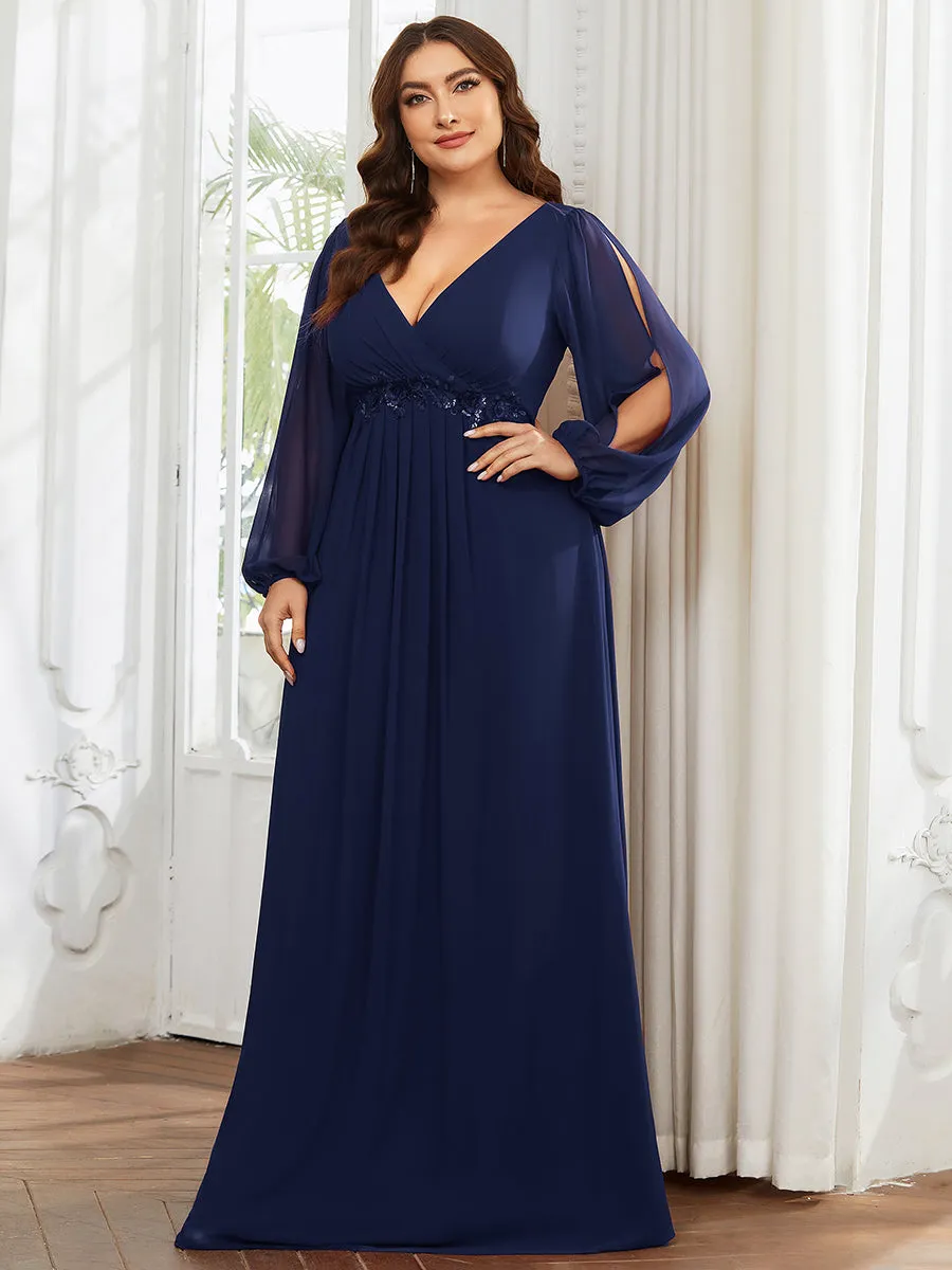 Wholesale Chiffon Plus Size Evening Dresses with Long Lantern Sleeves