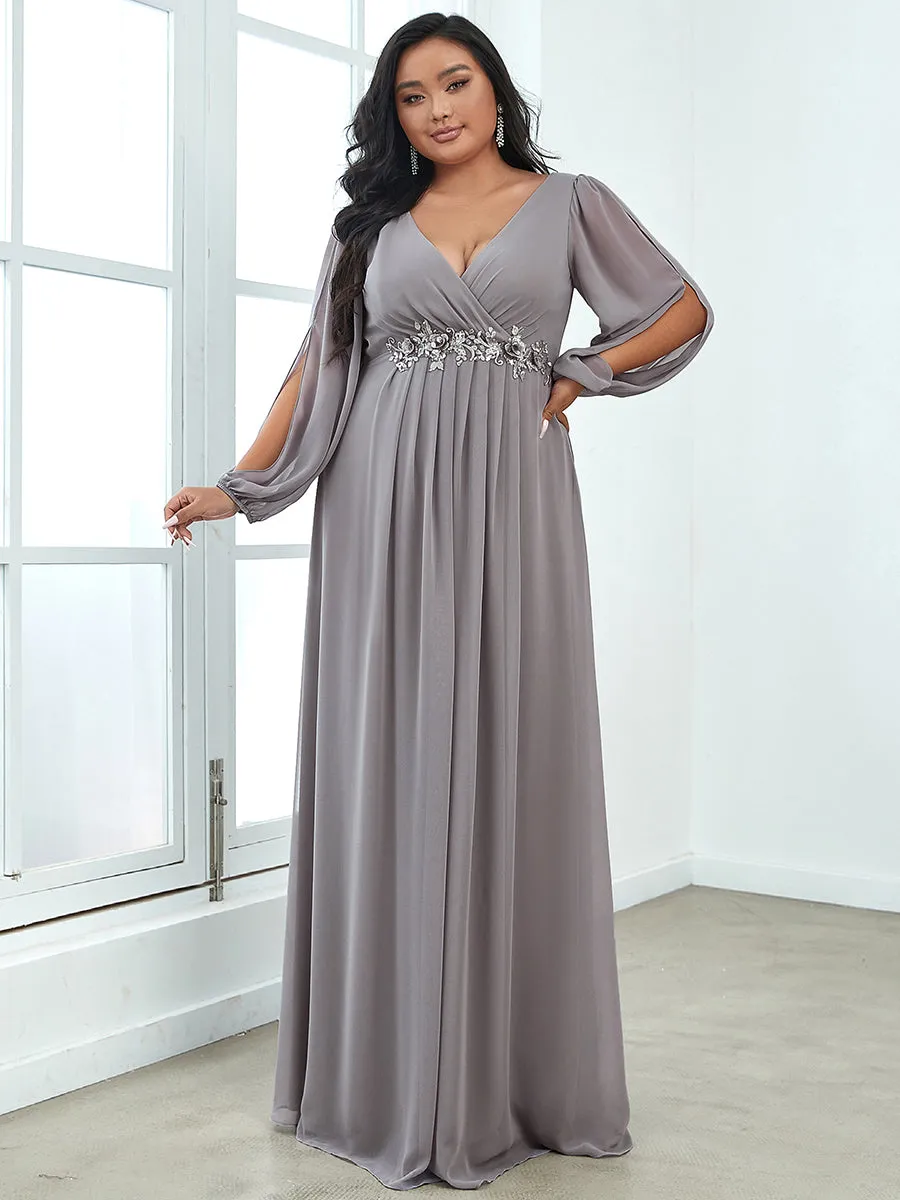 Wholesale Chiffon Plus Size Evening Dresses with Long Lantern Sleeves