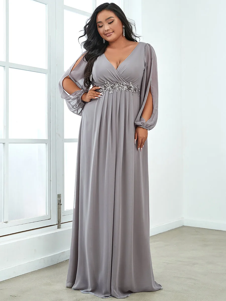 Wholesale Chiffon Plus Size Evening Dresses with Long Lantern Sleeves