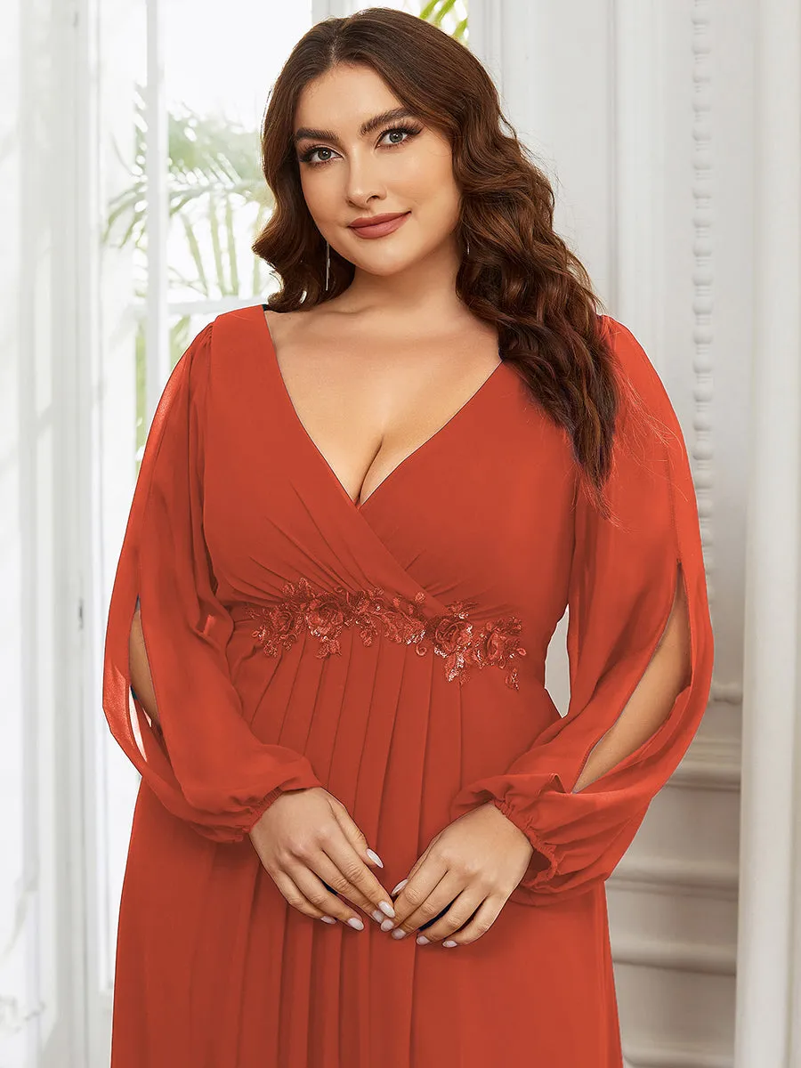 Wholesale Chiffon Plus Size Evening Dresses with Long Lantern Sleeves